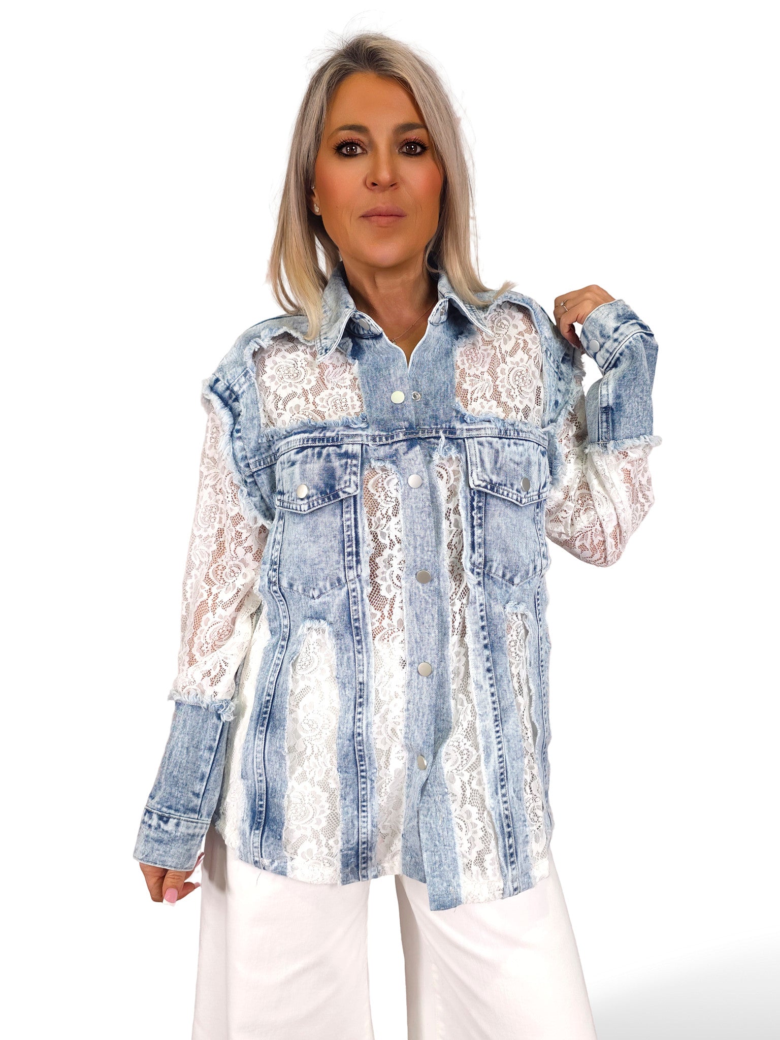 CAMISA DENIM CON ENCAJE
