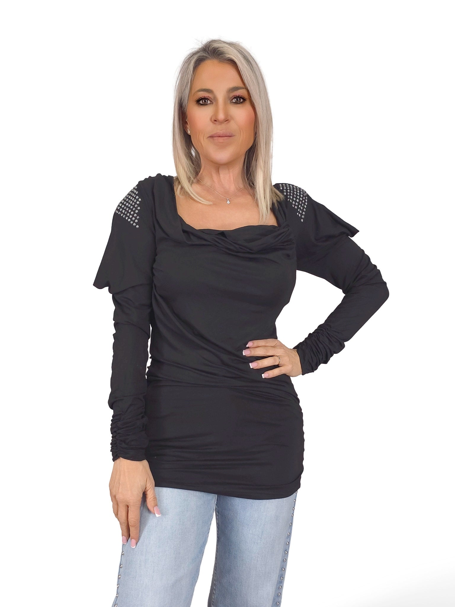 JOT DRAPED T-SHIRT MIT NIETEN