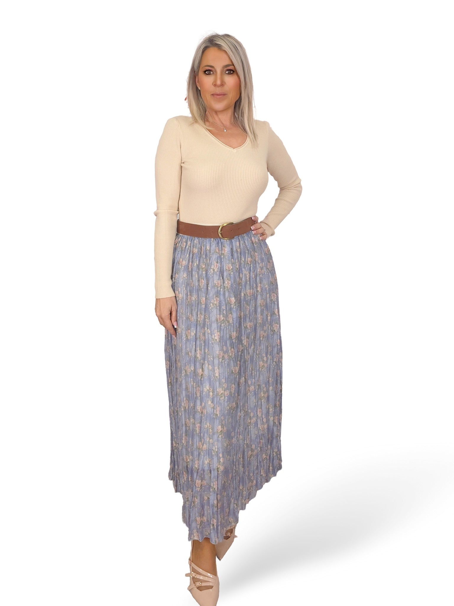 FALDA GASA TENCEL ARRUGADA FLORES JOT