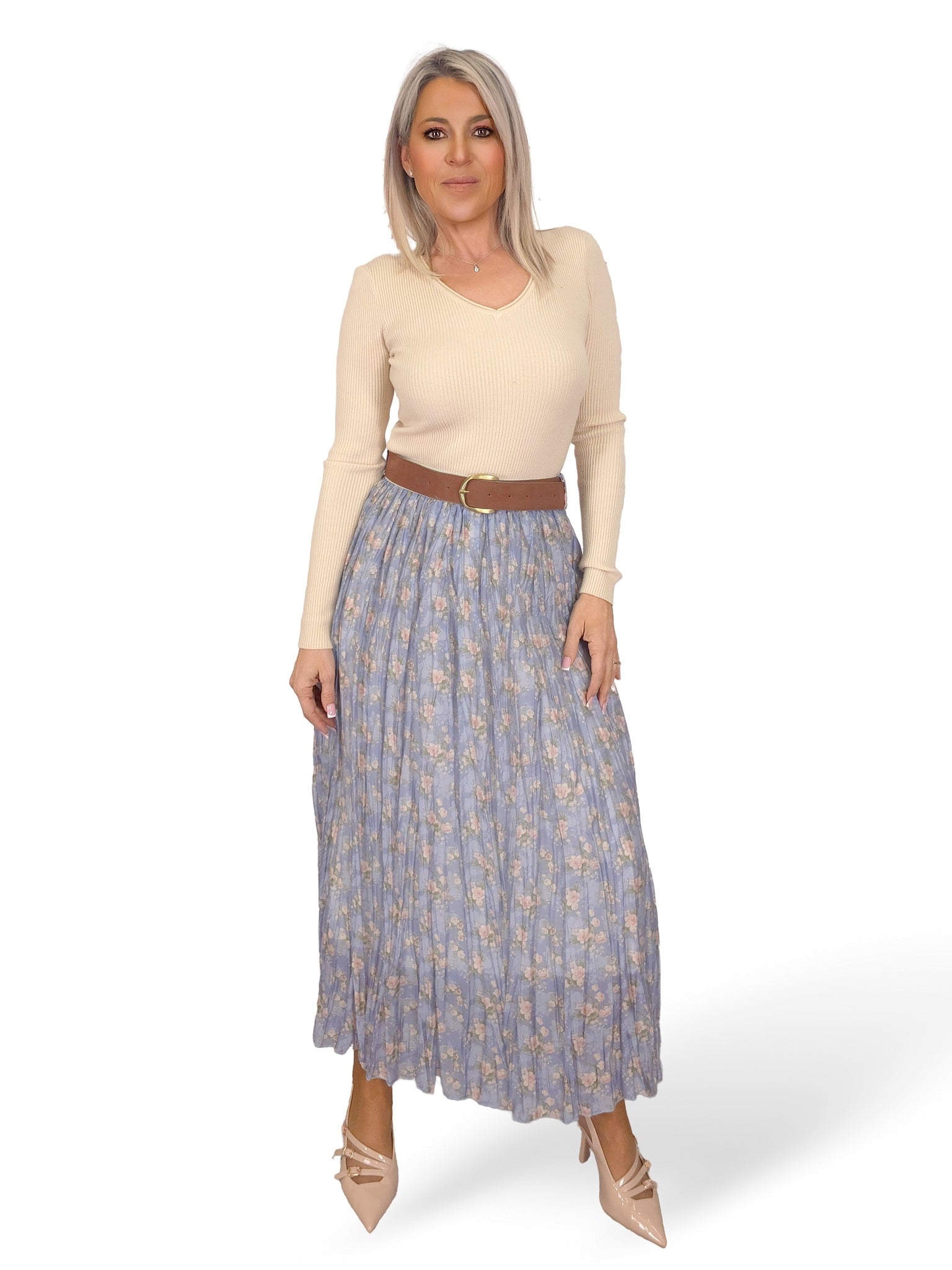 FALDA GASA TENCEL ARRUGADA FLORES JOT