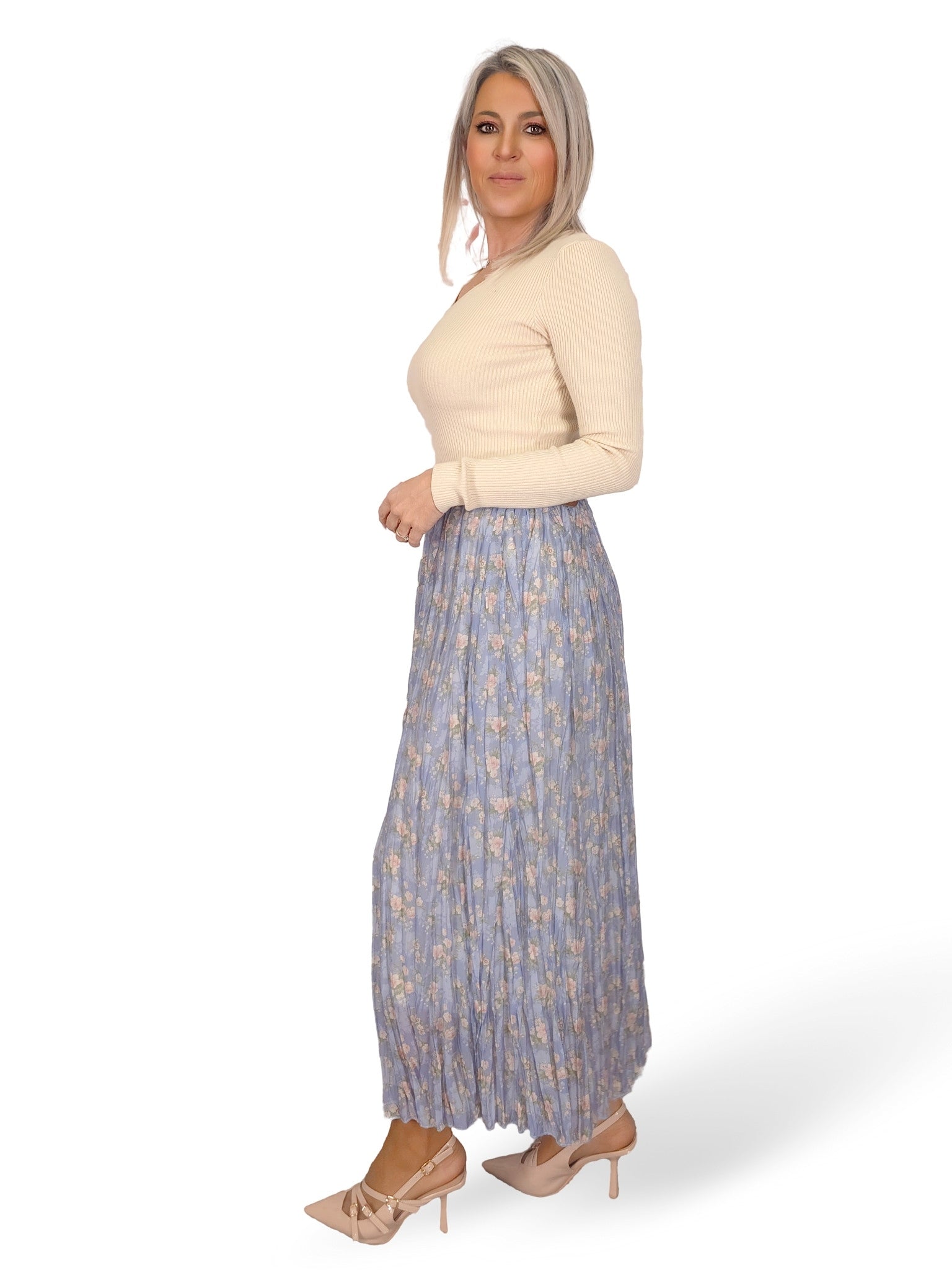 FALDA GASA TENCEL ARRUGADA FLORES JOT