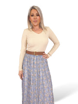 FALDA GASA TENCEL ARRUGADA FLORES JOT