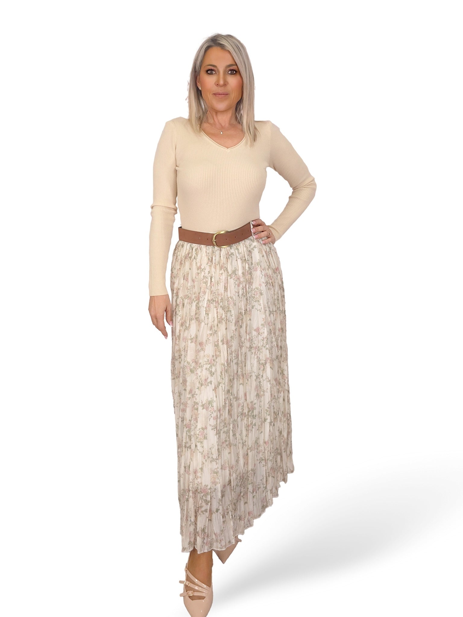 FALDA GASA TENCEL ARRUGADA FLORES JOT