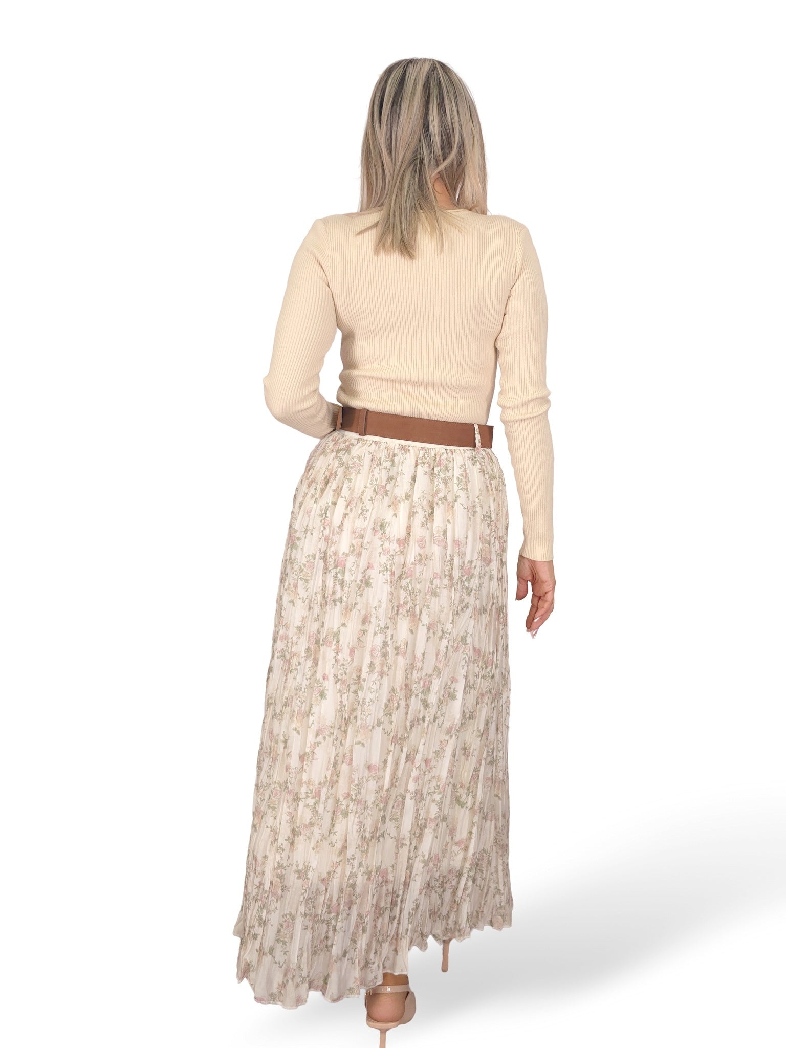 FALDA GASA TENCEL ARRUGADA FLORES JOT