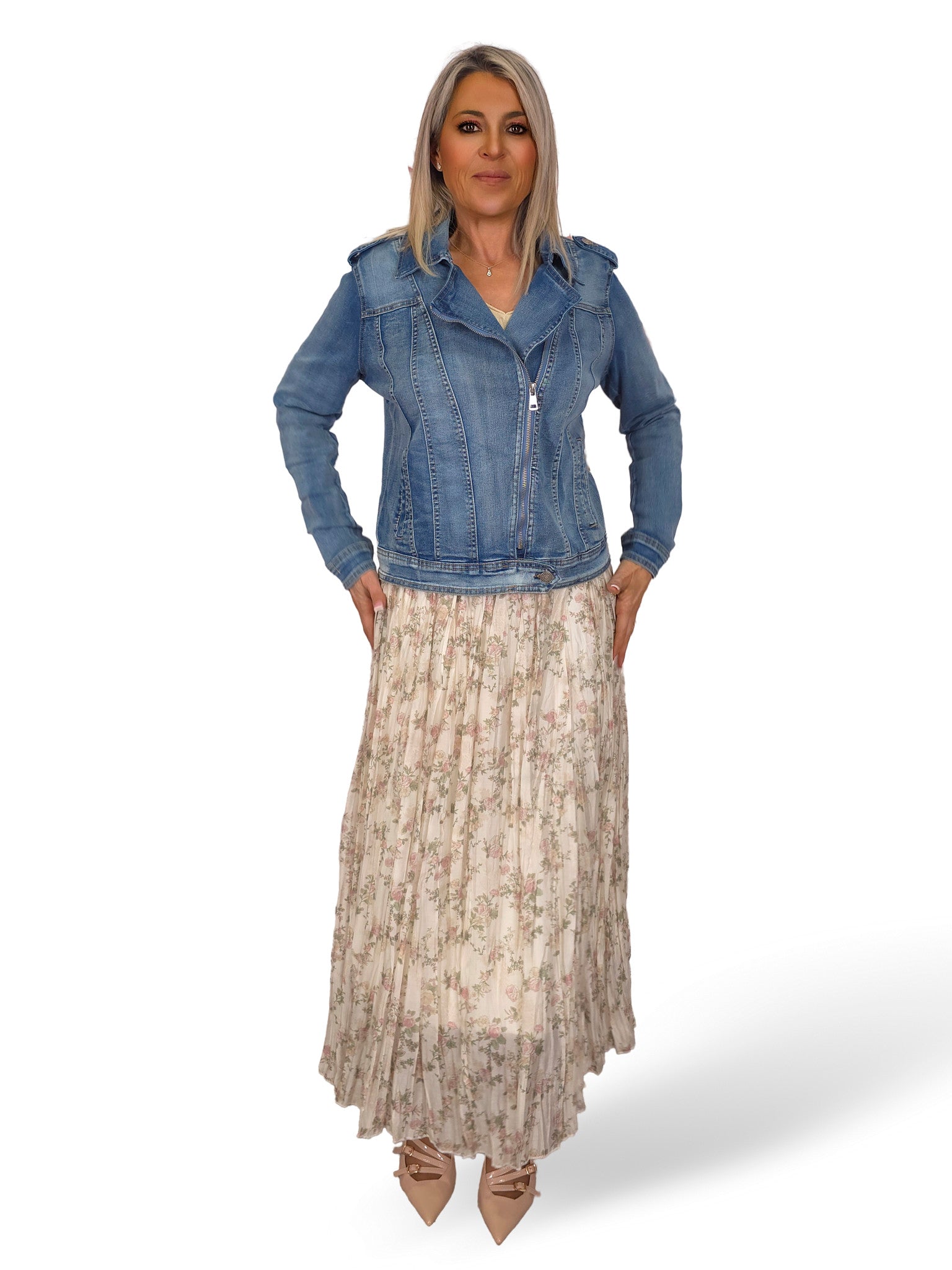 FALDA GASA TENCEL ARRUGADA FLORES JOT