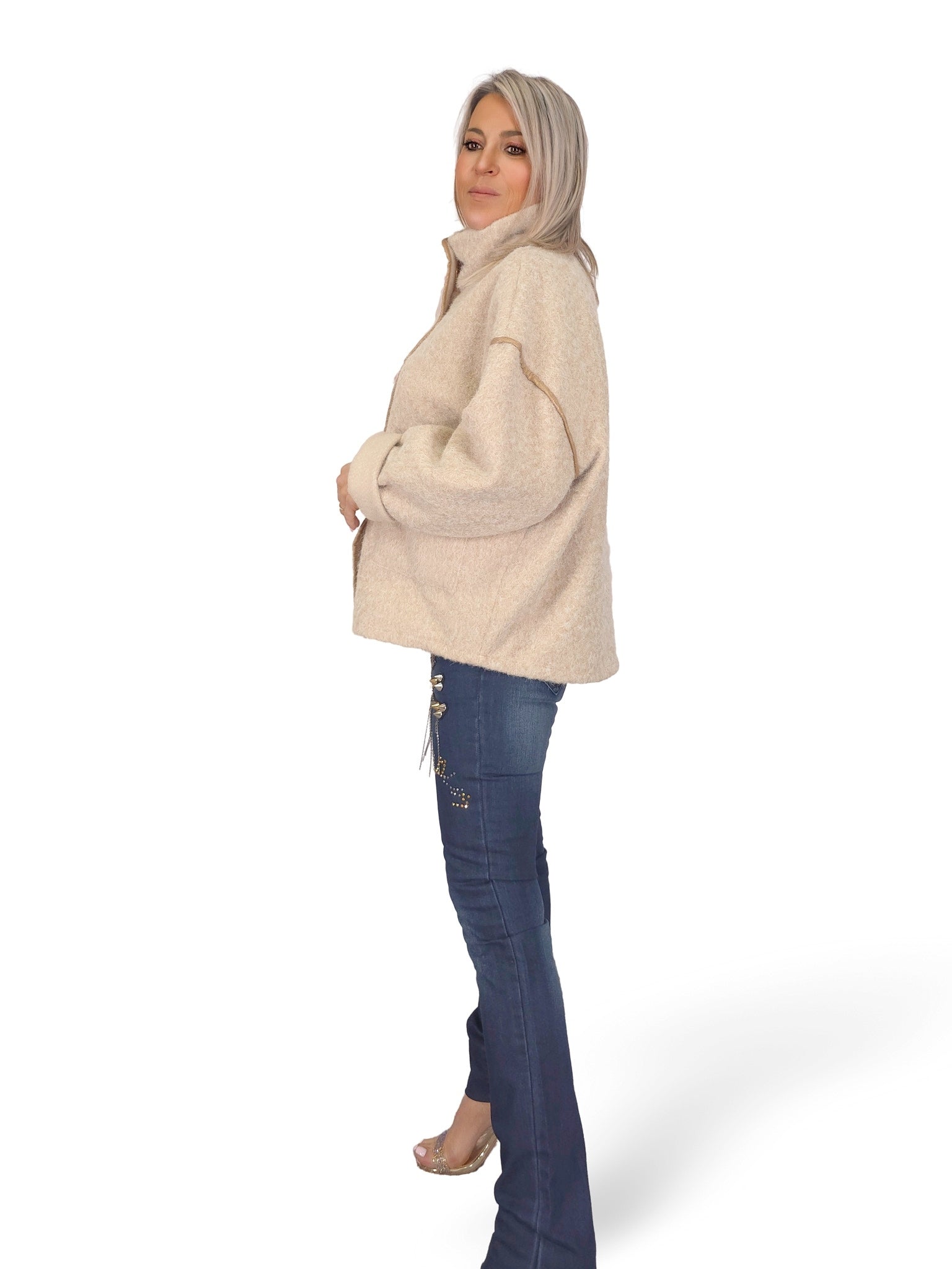 CHAQUETA LANA FLOCADA CUELLO ALTO