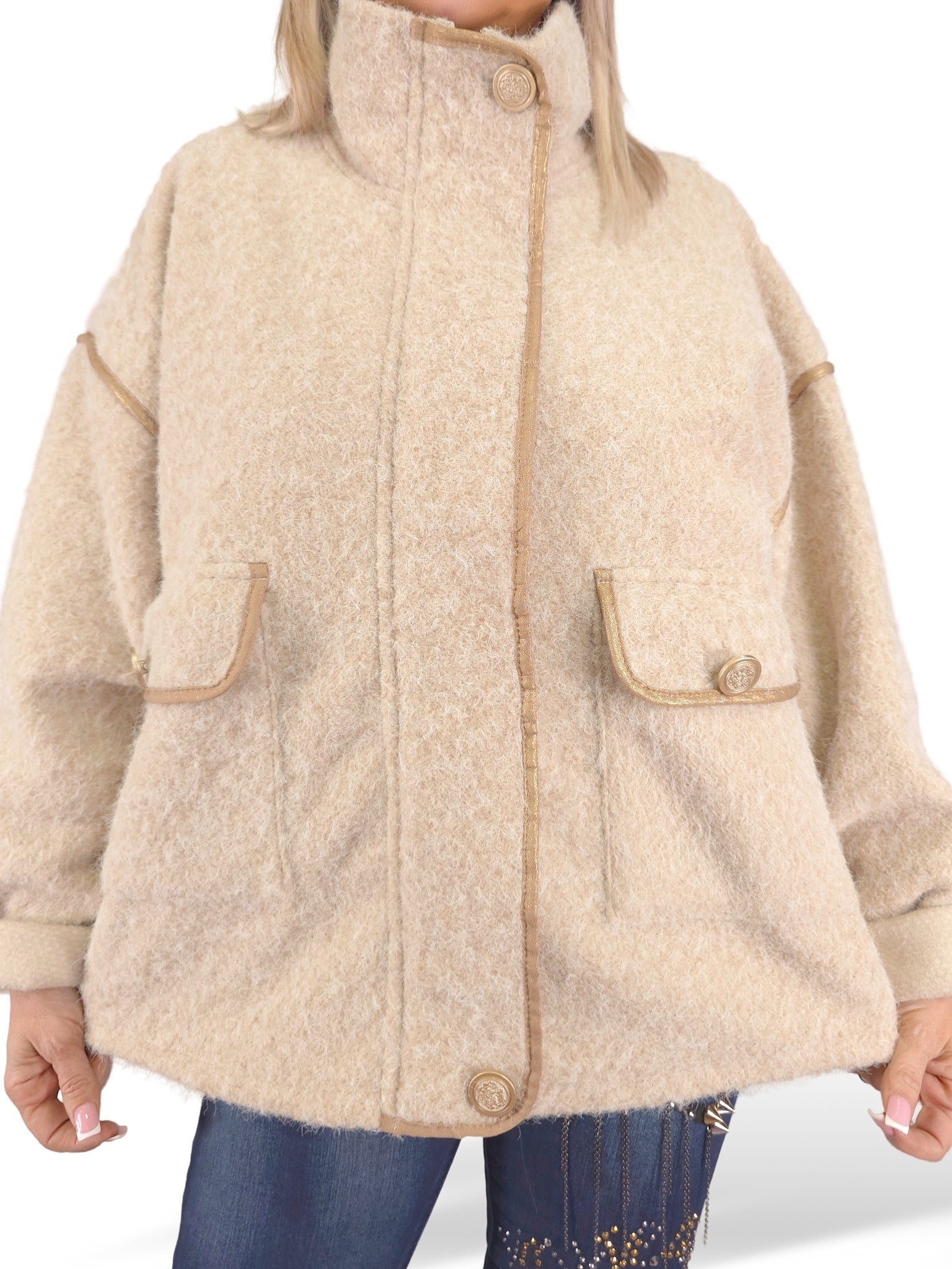 CHAQUETA LANA FLOCADA CUELLO ALTO