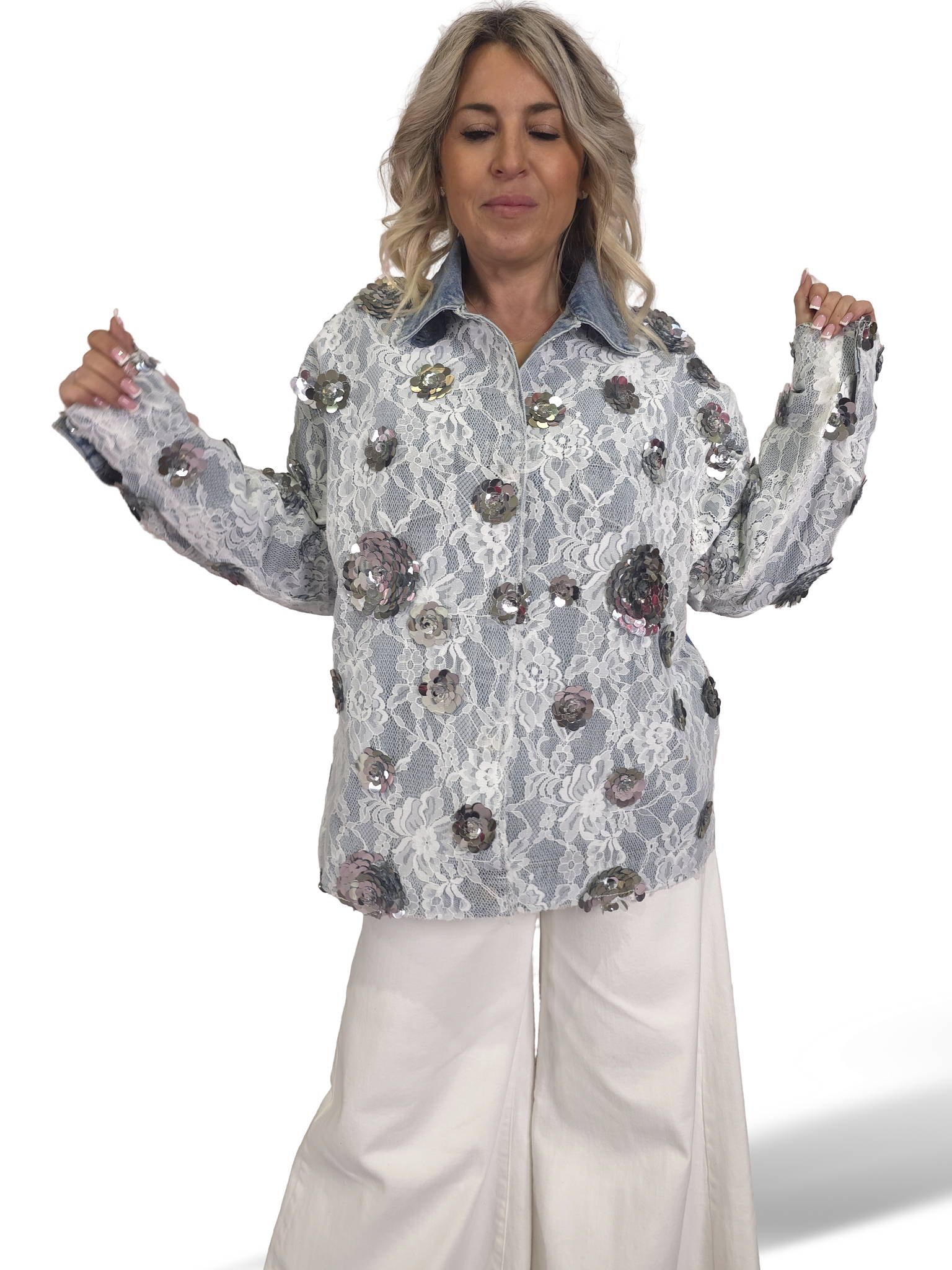 CHAQUETA BLONDA FLORES LENTEJUELAS JOT