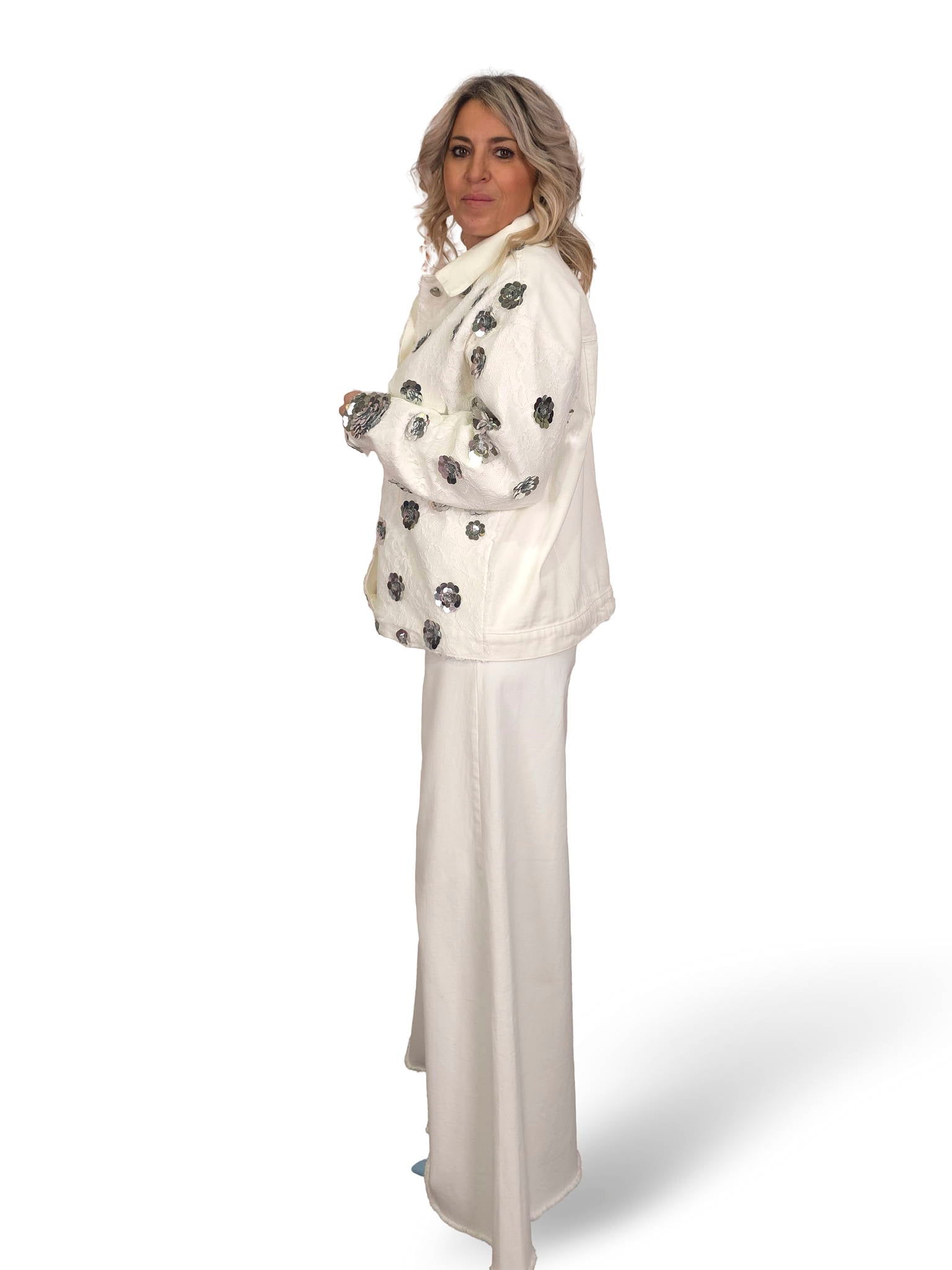 CHAQUETA BLONDA FLORES LENTEJUELAS JOT