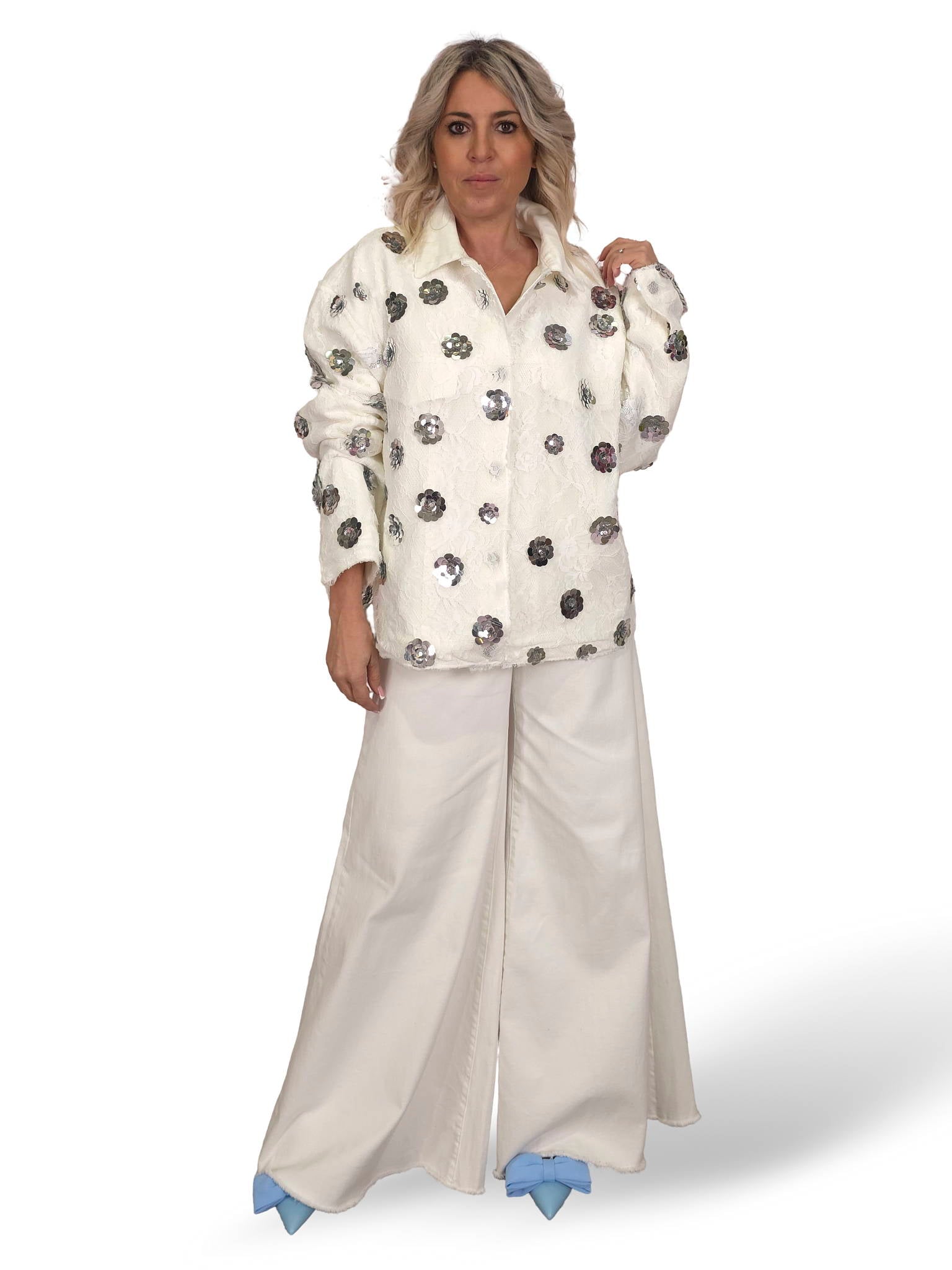 CHAQUETA BLONDA FLORES LENTEJUELAS JOT