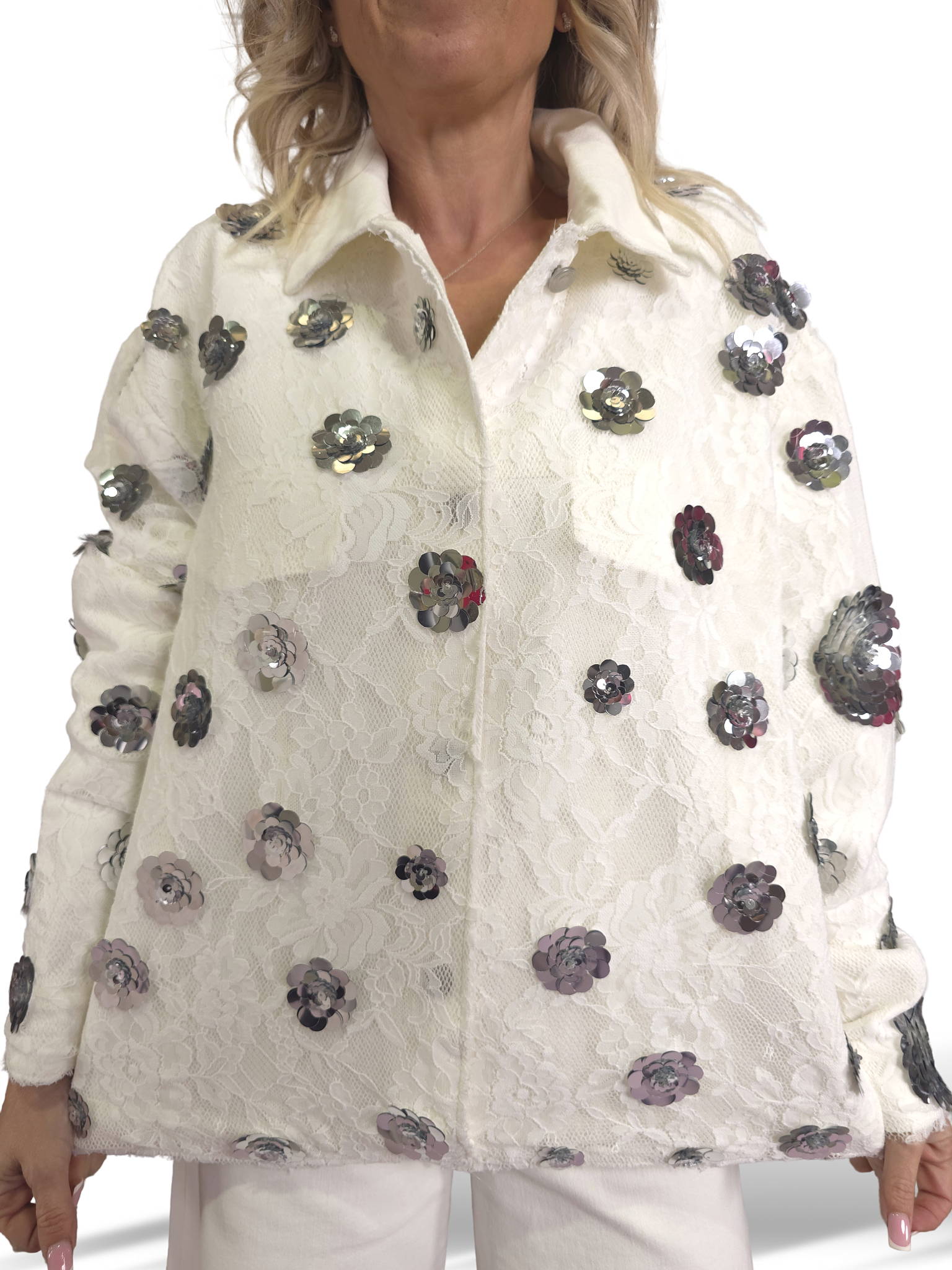 CHAQUETA BLONDA FLORES LENTEJUELAS JOT