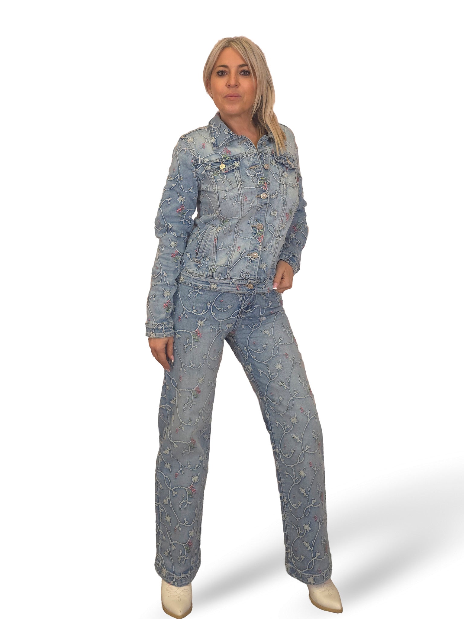 JEANS DENIM BORDADO FLORES