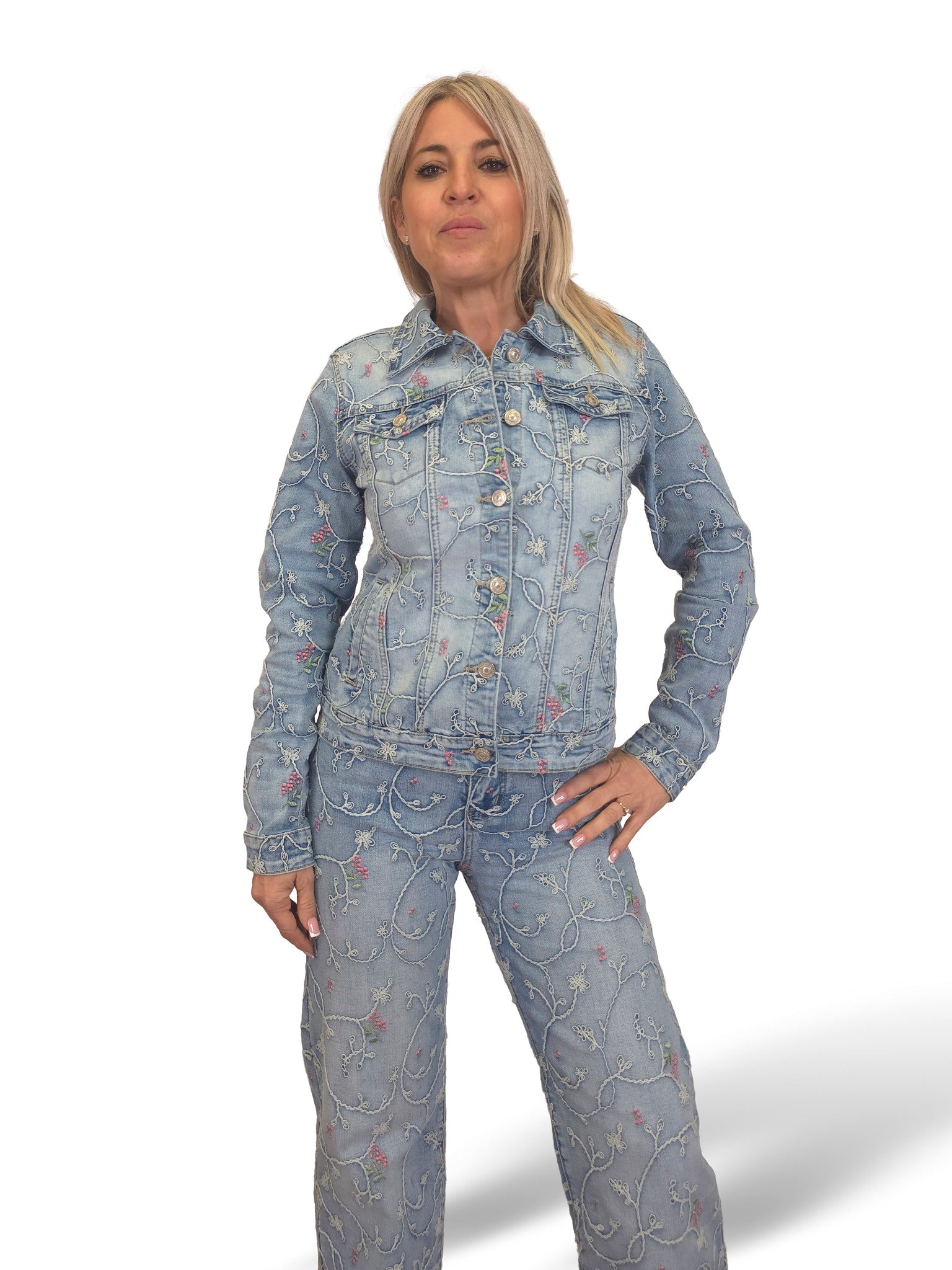 JEANS DENIM BORDADO FLORES