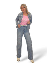 JEANS DENIM BORDADO FLORES