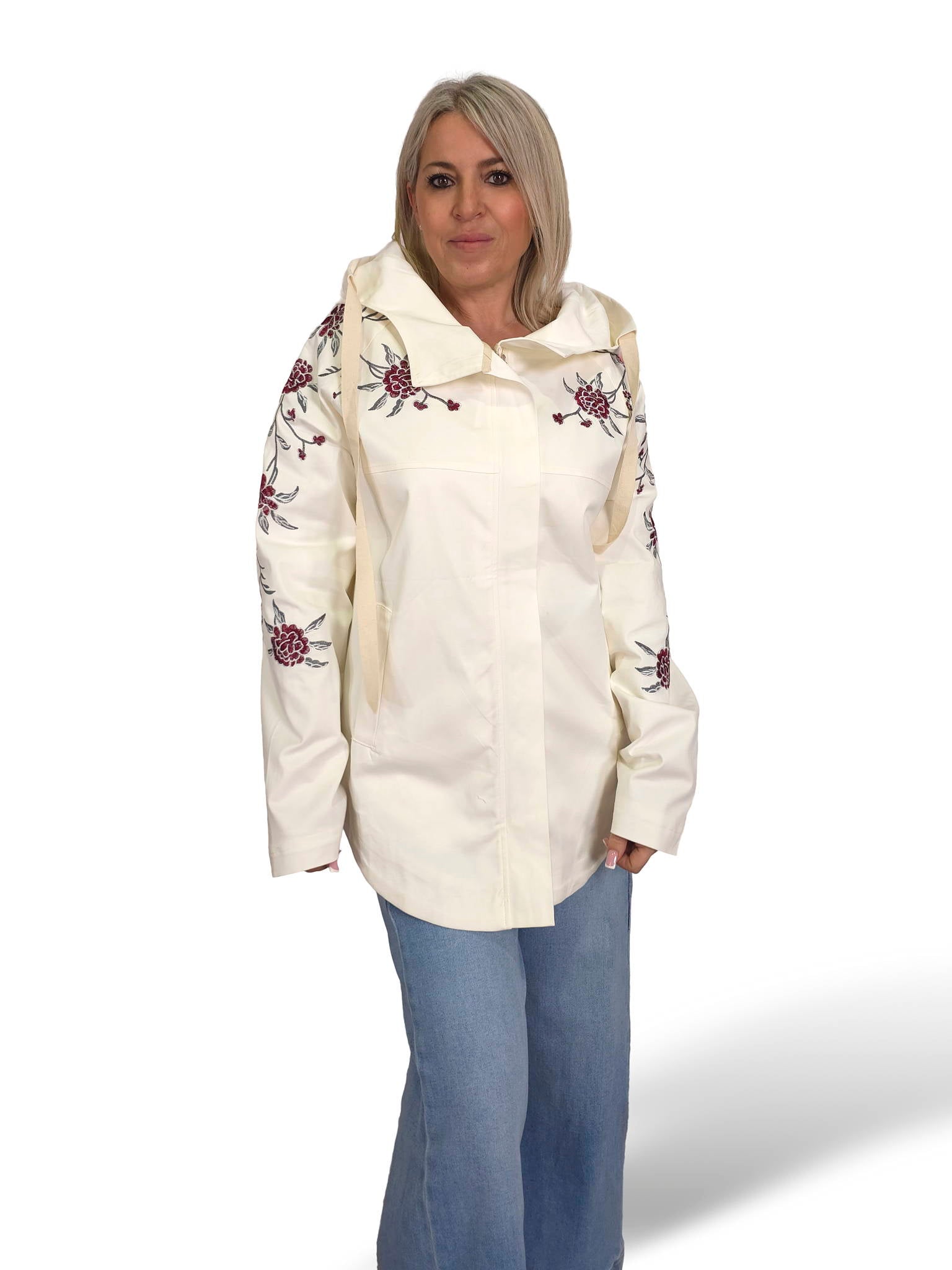 CHAQUETA LONETA CORTA BORDADA CAPUCHA JOT