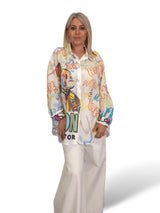 Camisa maxi assimétrica de linho multicolor
