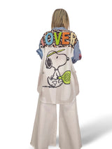 Camisa maxi assimétrica de linho multicolor