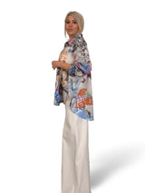 Camisa maxi assimétrica de linho multicolor