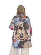Camisa maxi assimétrica de linho multicolor