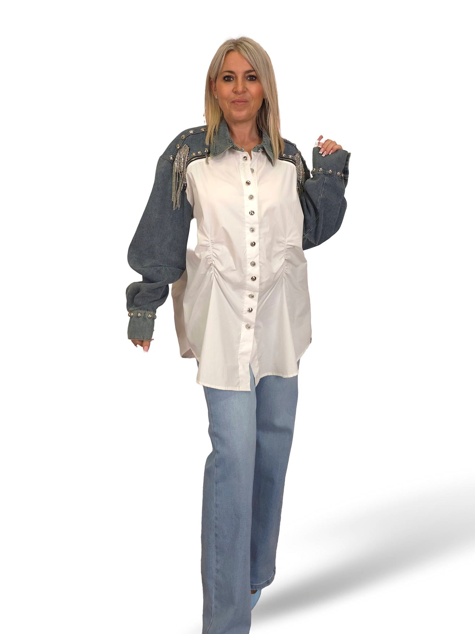 MAXI CAMISA COMBINADA TACHAS STRASS JOT