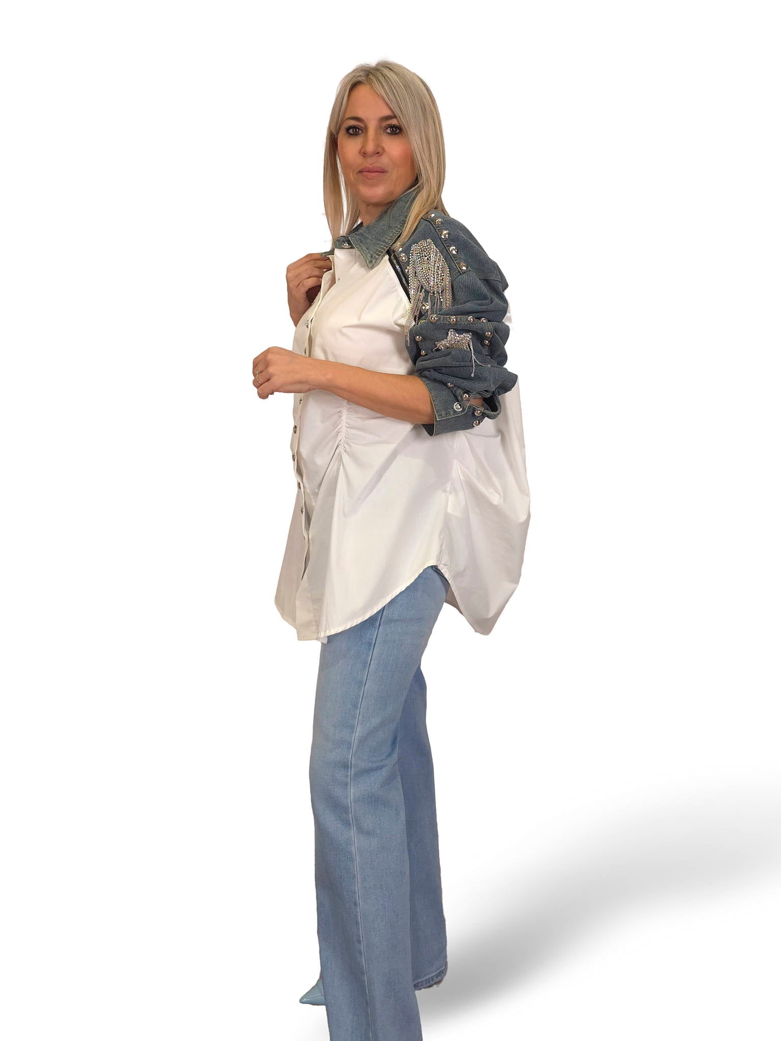 MAXI CAMISA COMBINADA TACHAS STRASS JOT