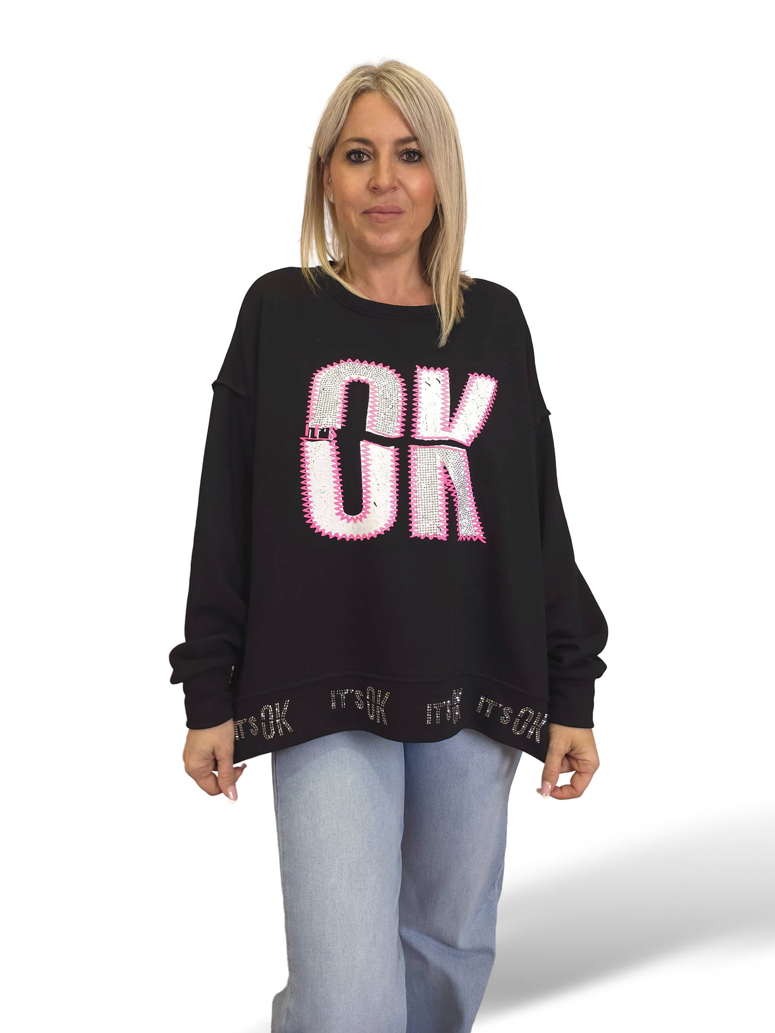 SUDADERA OVERSIZE OK STRASS
