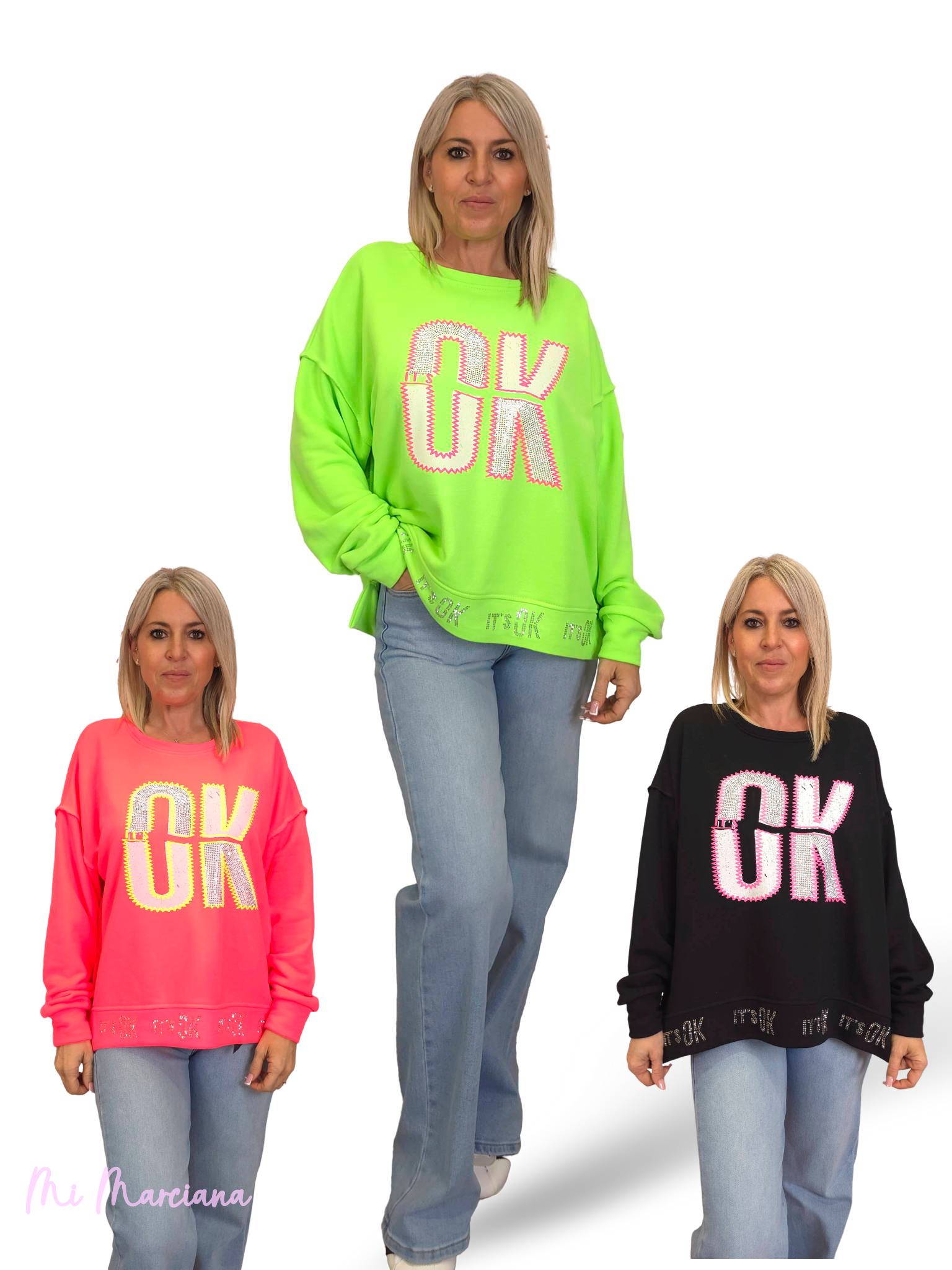 SUDADERA OVERSIZE OK STRASS