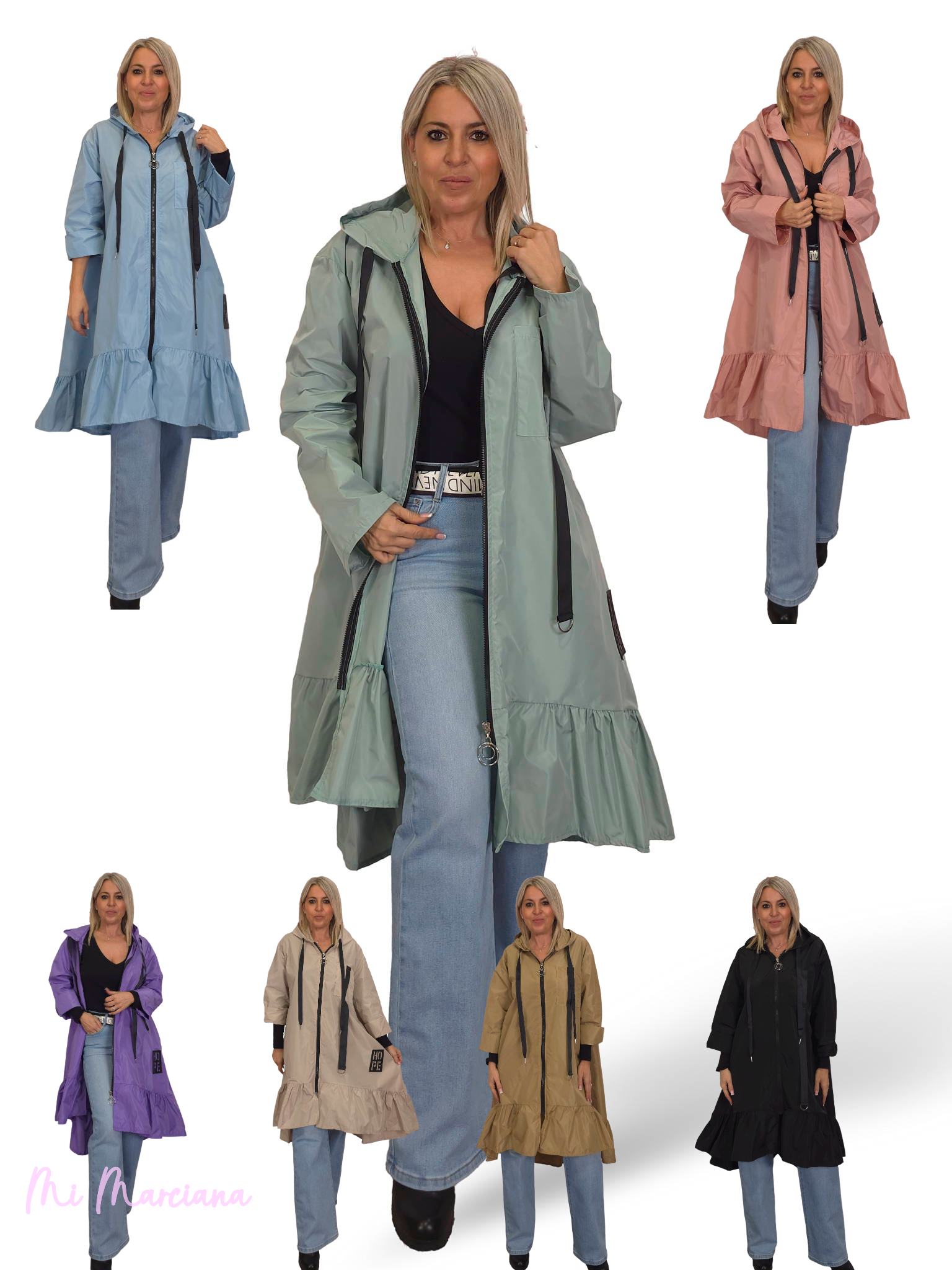 Capa de chuva com folhos