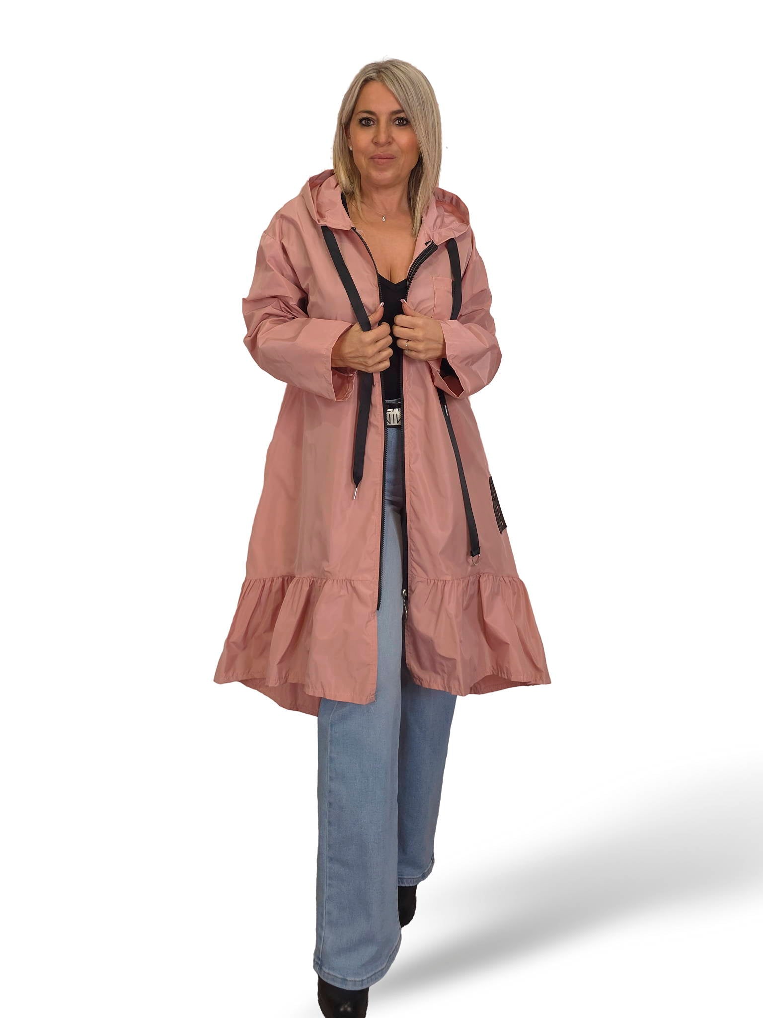 Capa de chuva com folhos