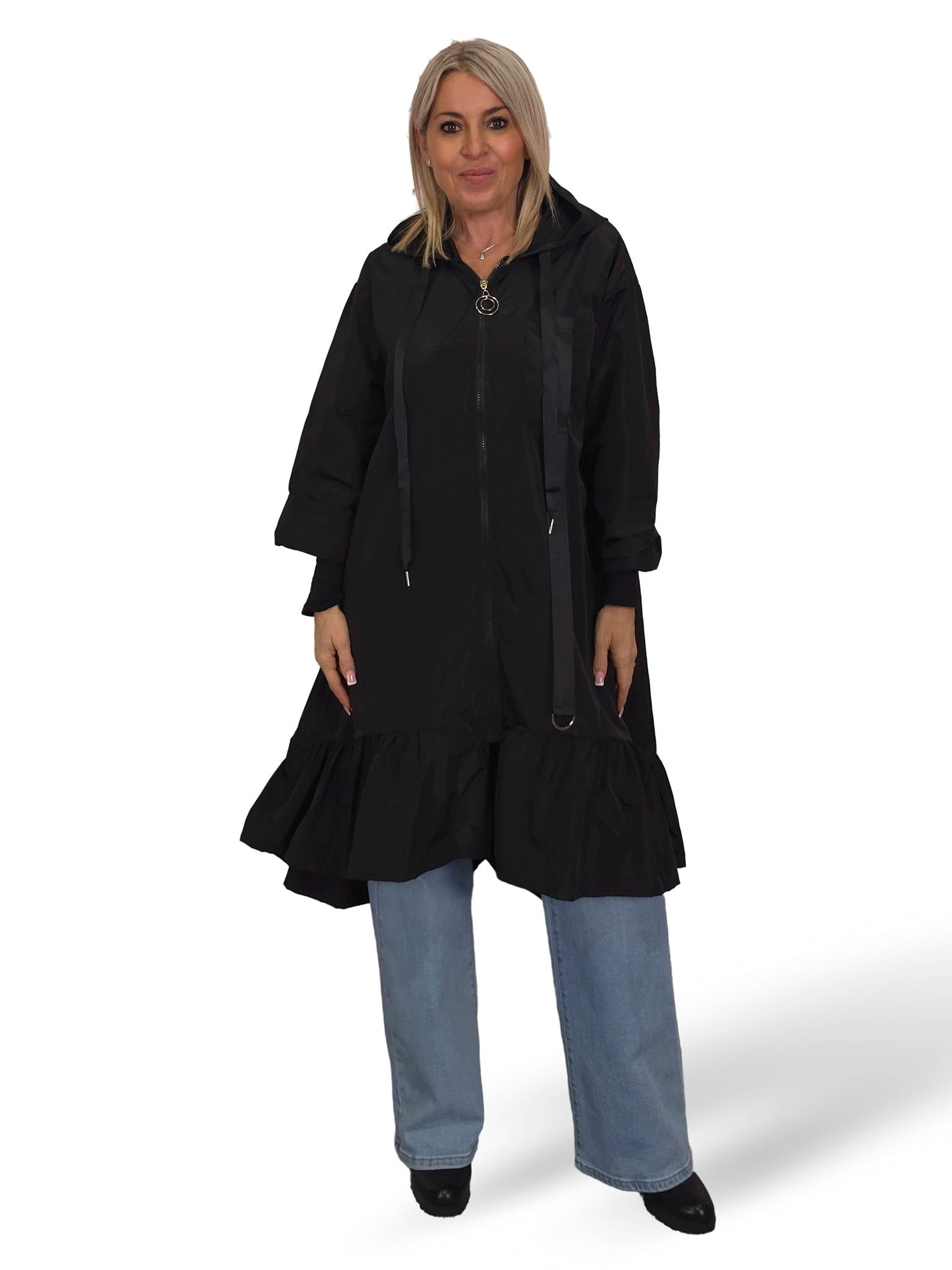 Capa de chuva com folhos