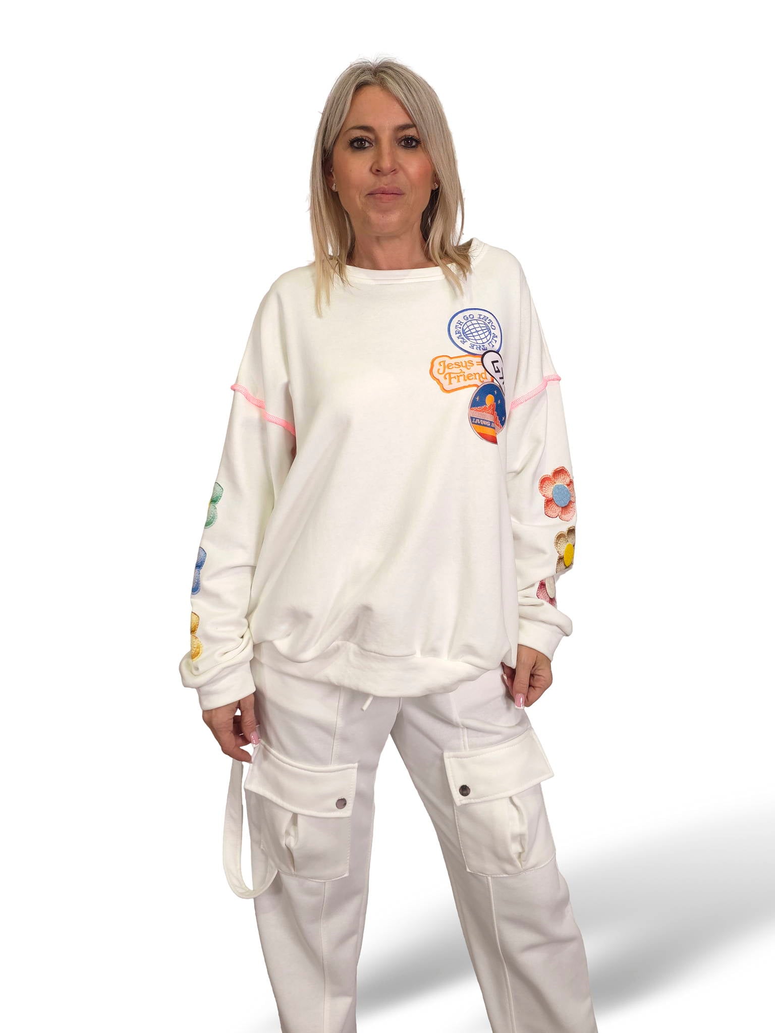 SUDADERA OVERSIZE MANGA FLOR