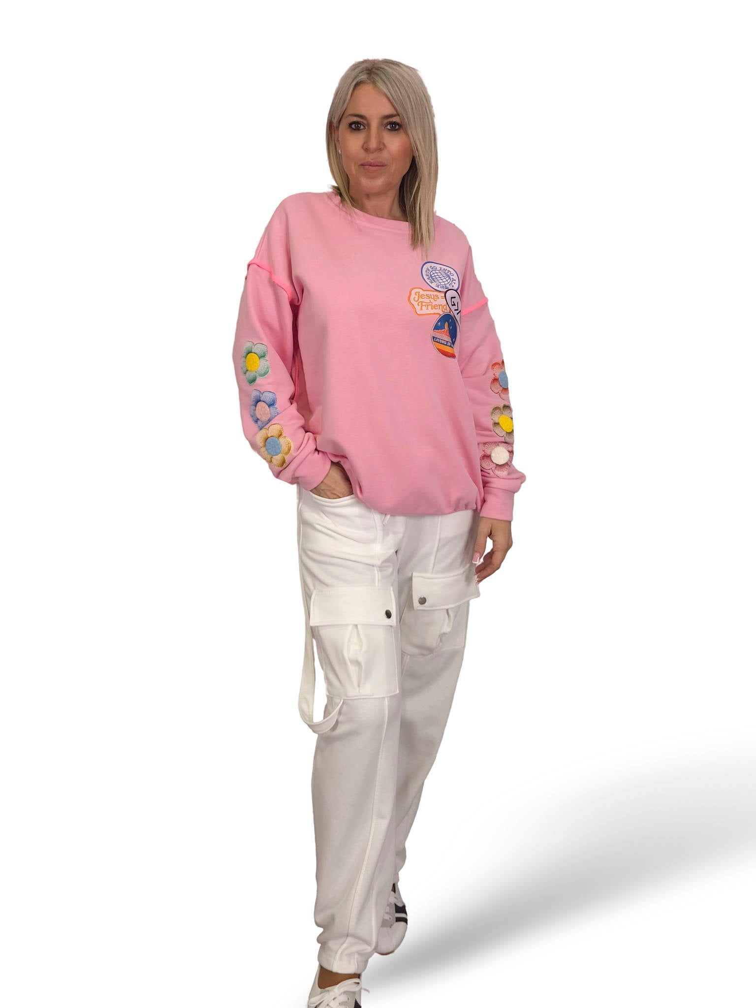 SUDADERA OVERSIZE MANGA FLOR