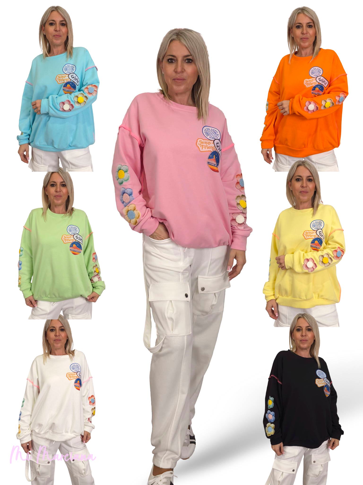 SUDADERA OVERSIZE MANGA FLOR