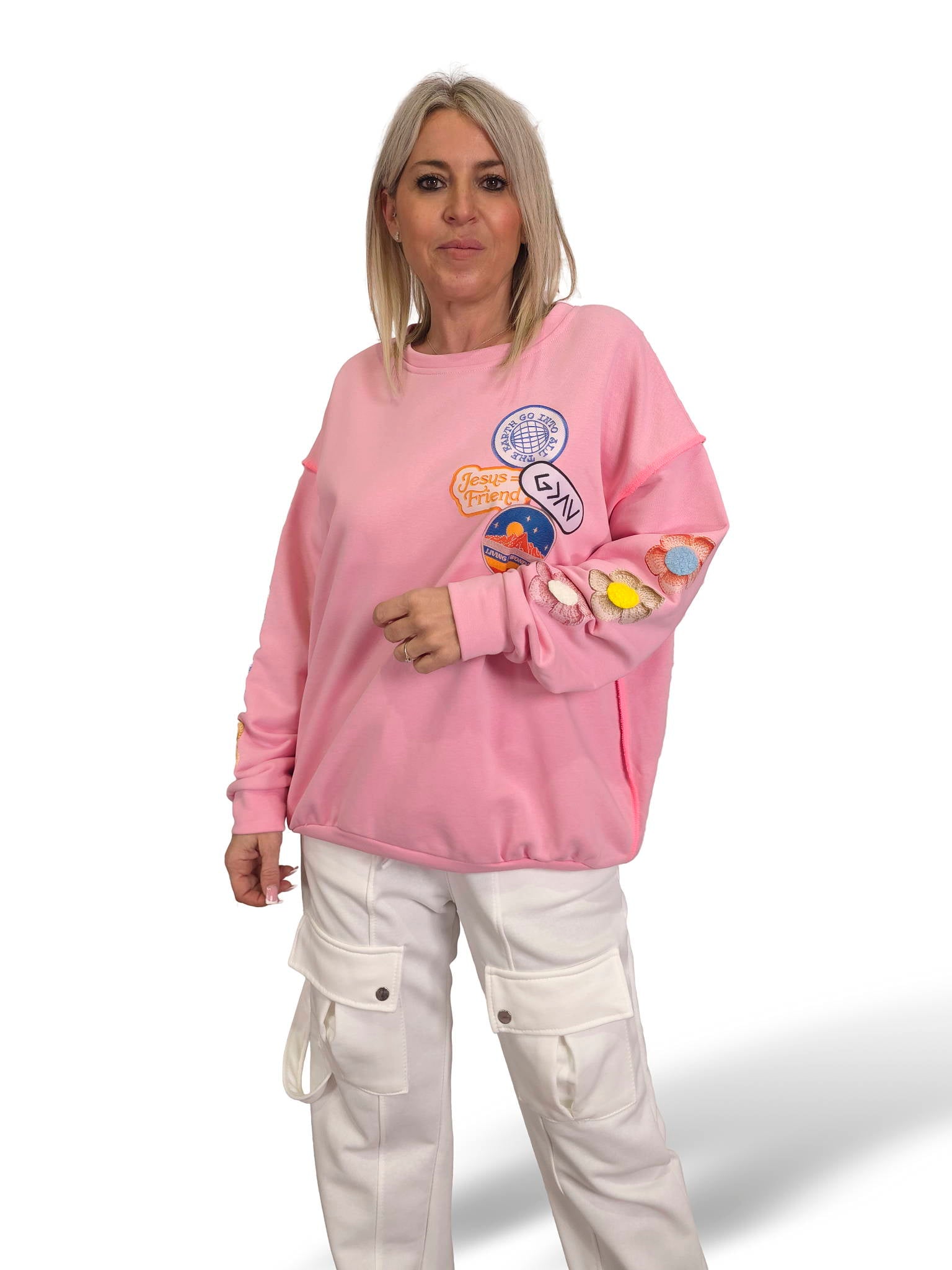 SUDADERA OVERSIZE MANGA FLOR