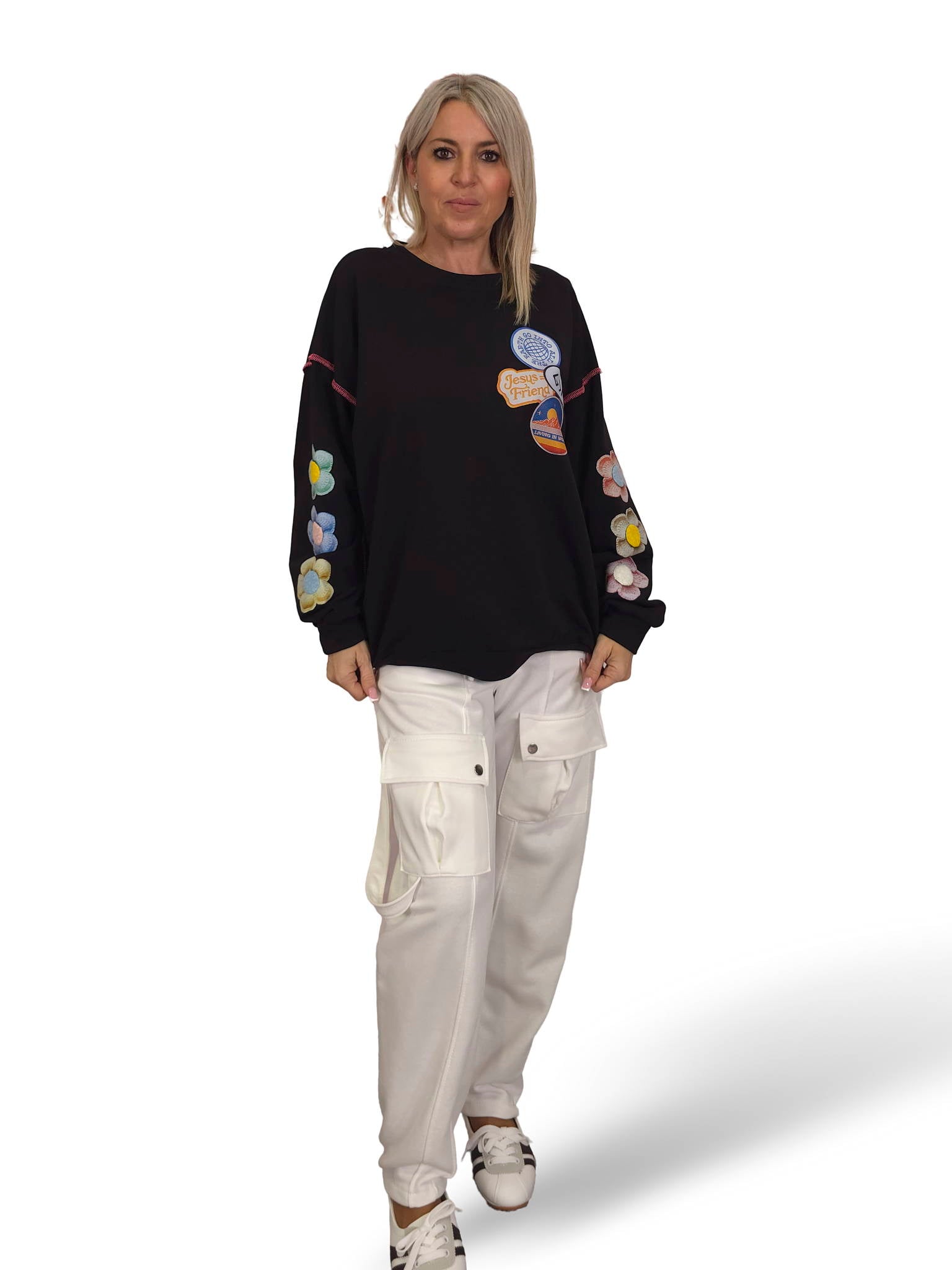 SUDADERA OVERSIZE MANGA FLOR