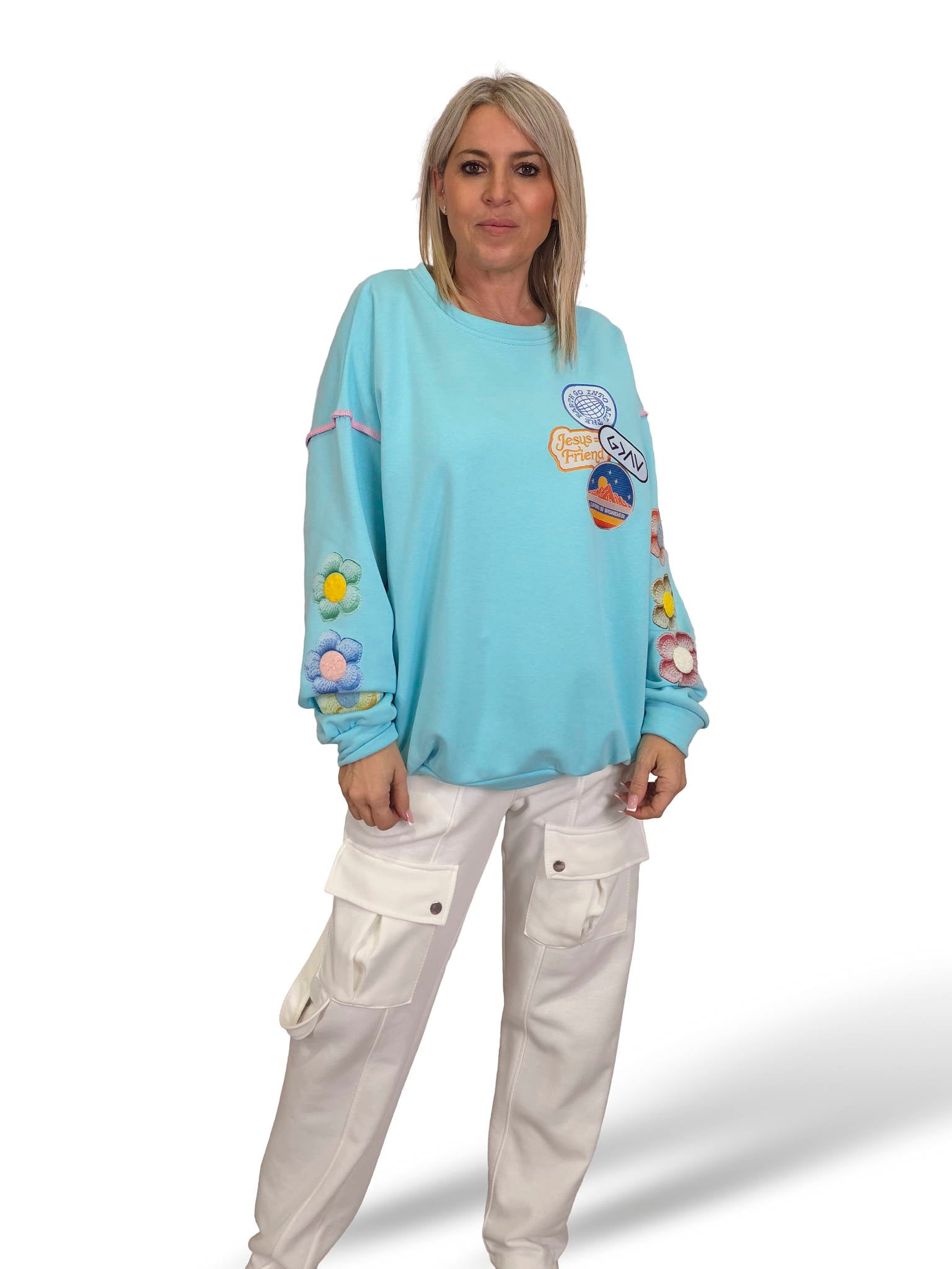 SUDADERA OVERSIZE MANGA FLOR