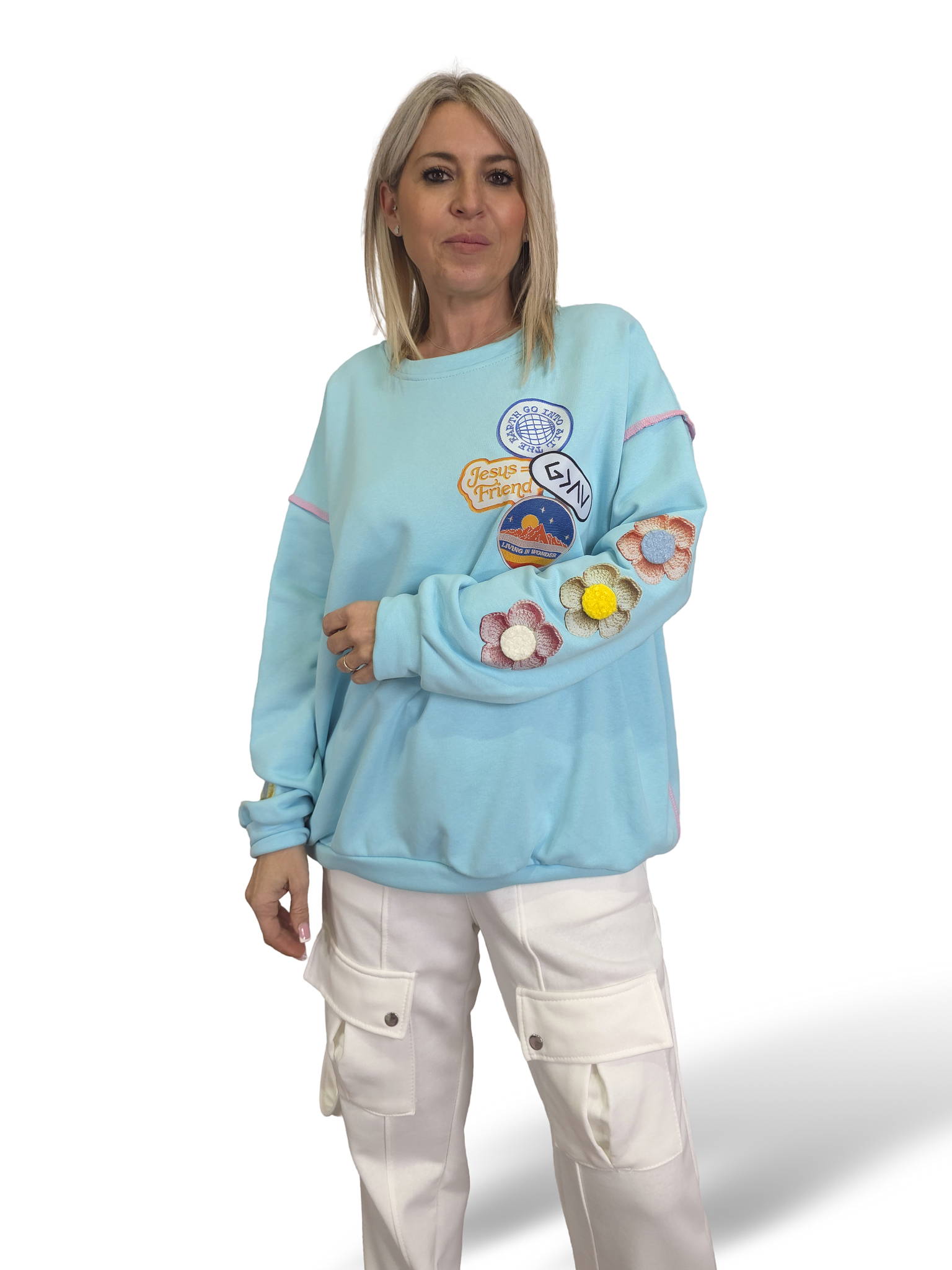 SUDADERA OVERSIZE MANGA FLOR