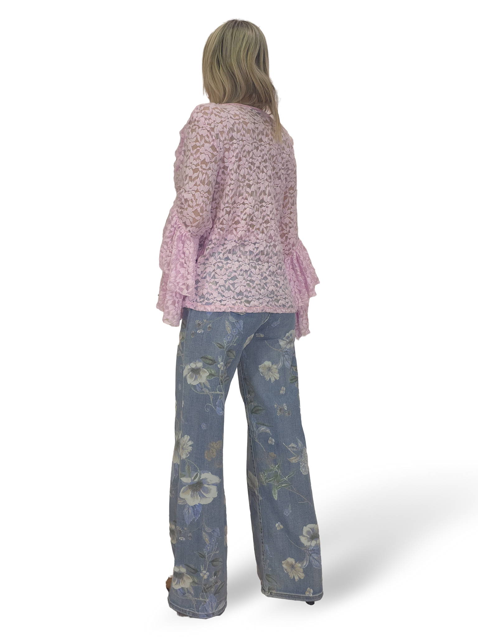 SPITZENBLUSE MIT RÜSCHEN UND V-AUSSCHNITT