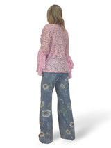 SPITZENBLUSE MIT RÜSCHEN UND V-AUSSCHNITT