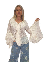 SPITZENBLUSE MIT RÜSCHEN UND V-AUSSCHNITT