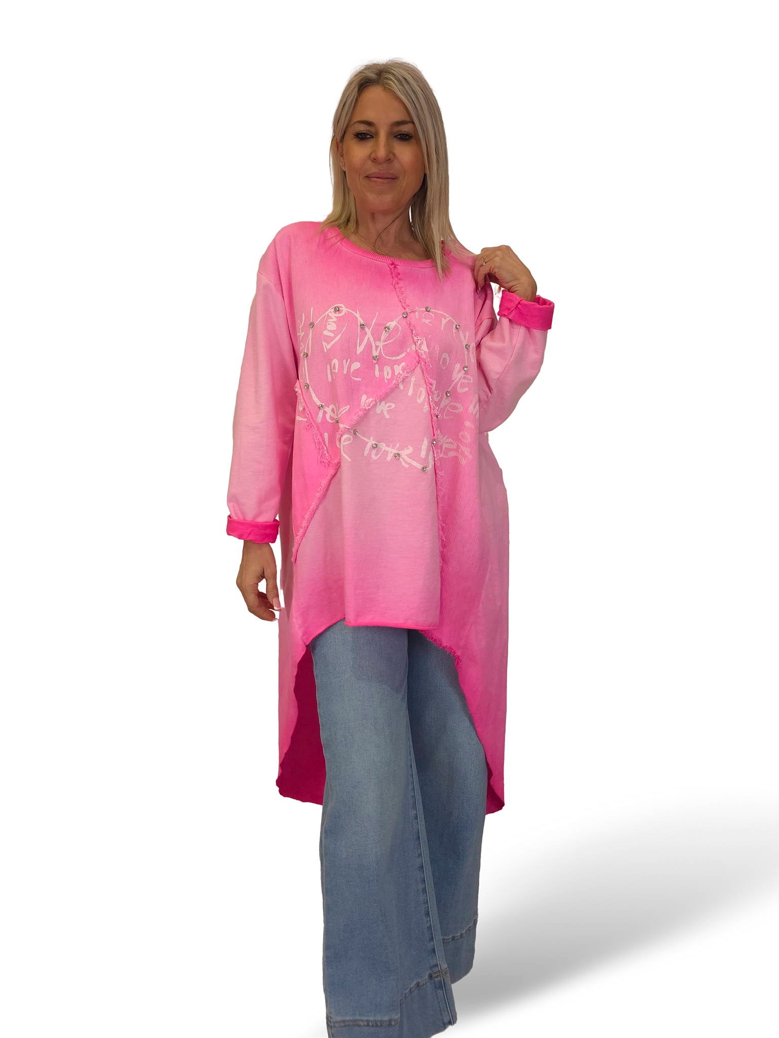 MAXI SUDADERA COMBINADA DENIM ASIMÉTRICA