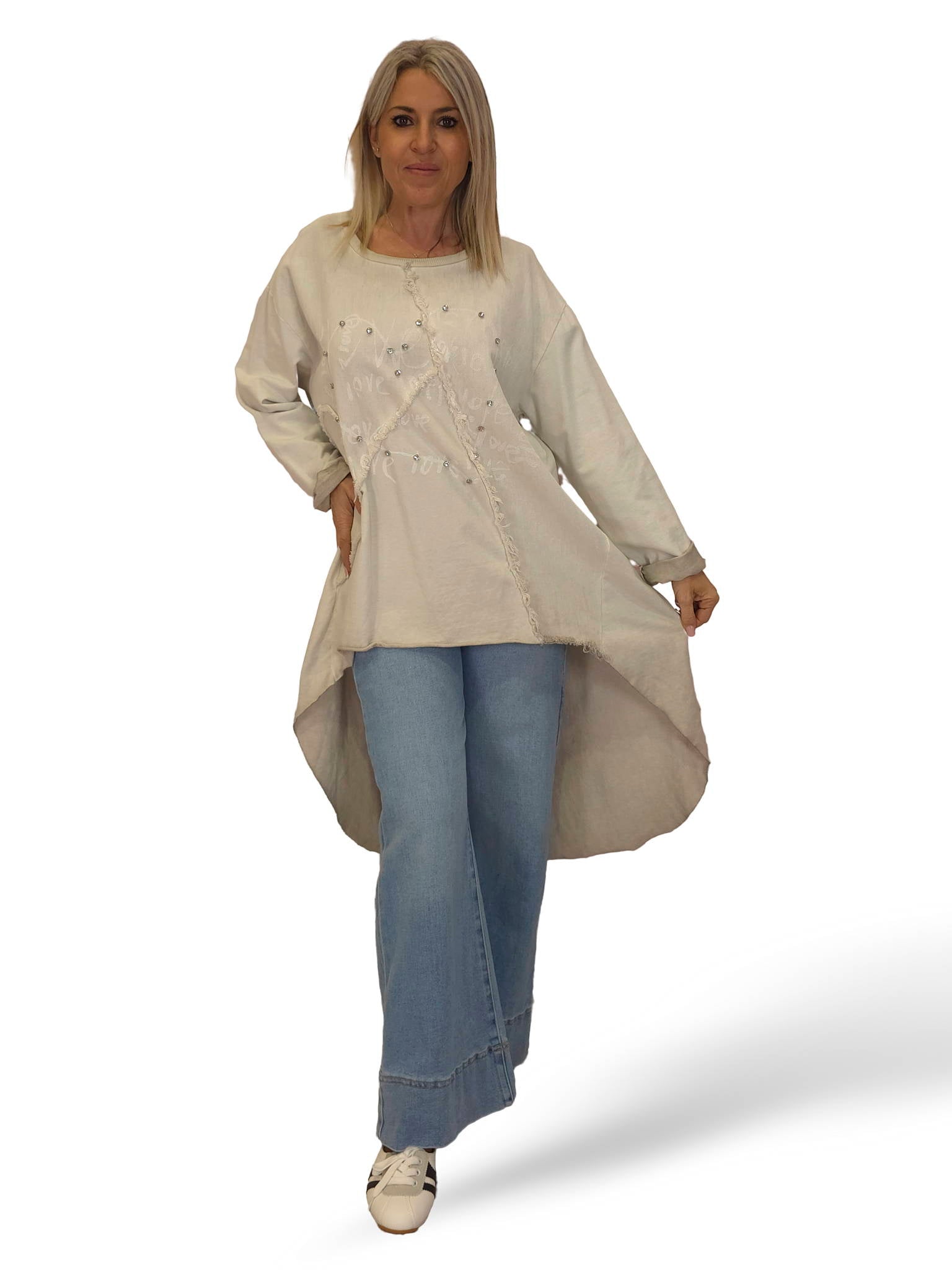 MAXI SUDADERA COMBINADA DENIM ASIMÉTRICA