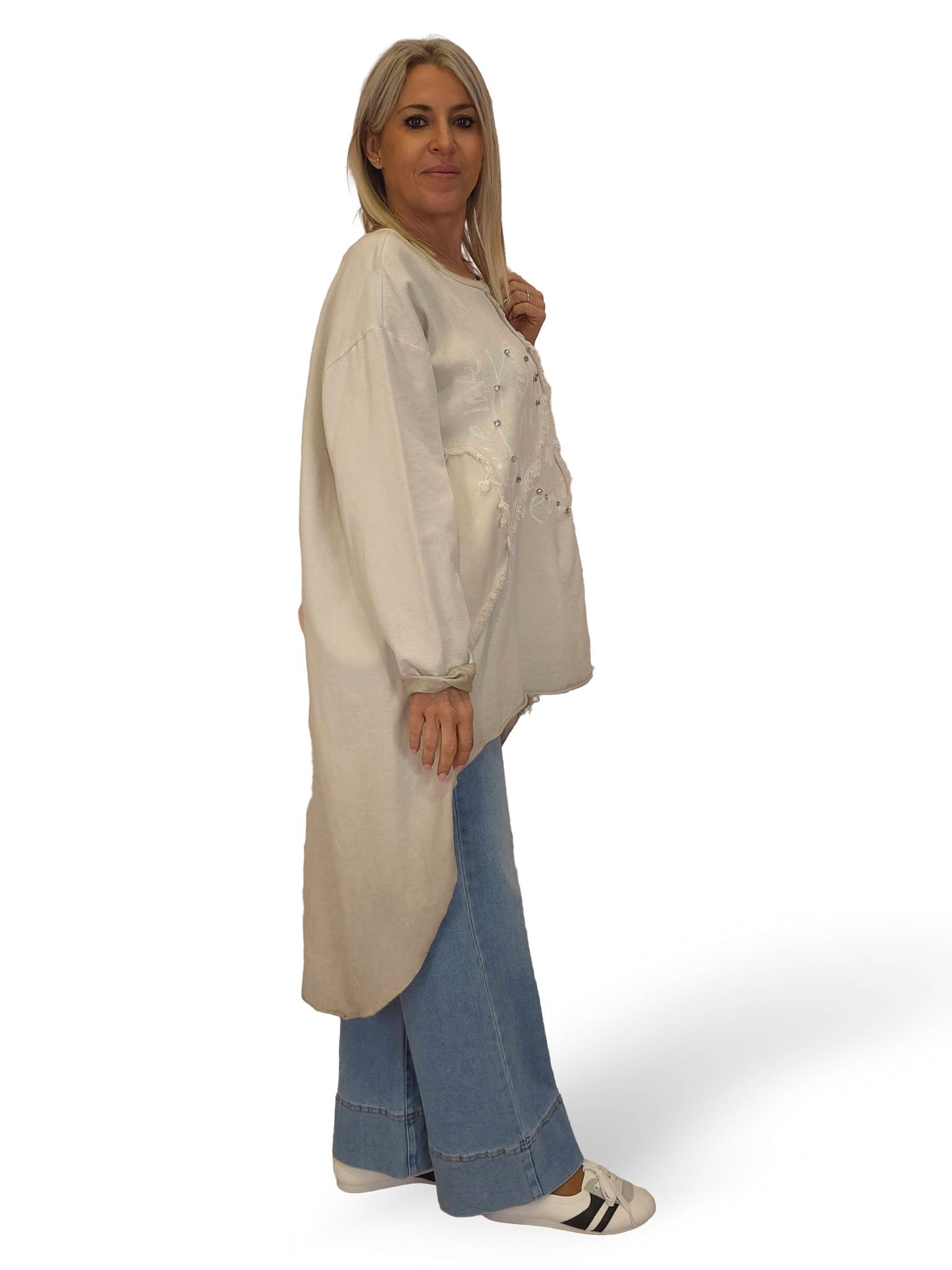 MAXI SUDADERA COMBINADA DENIM ASIMÉTRICA