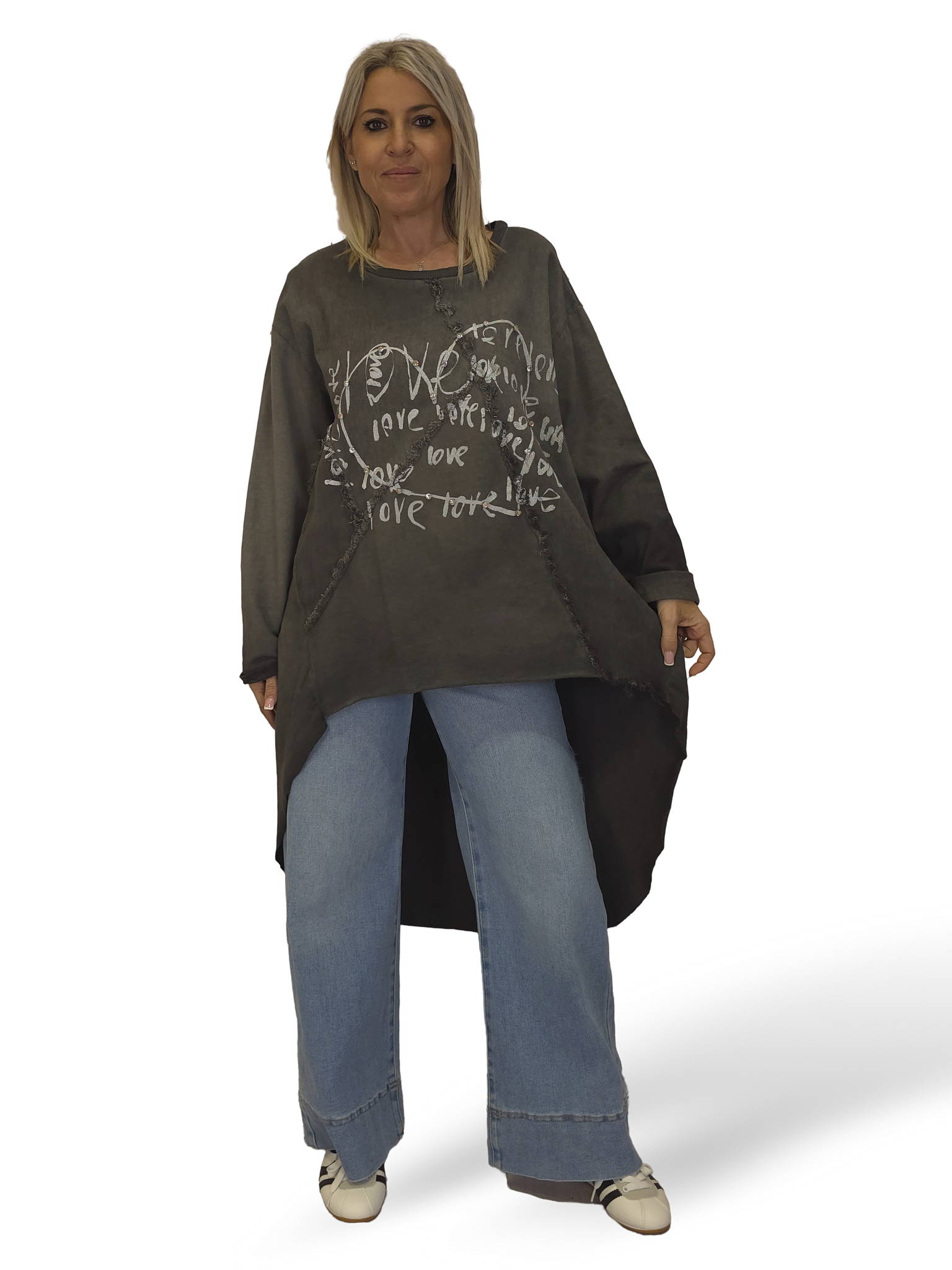 MAXI SUDADERA COMBINADA DENIM ASIMÉTRICA