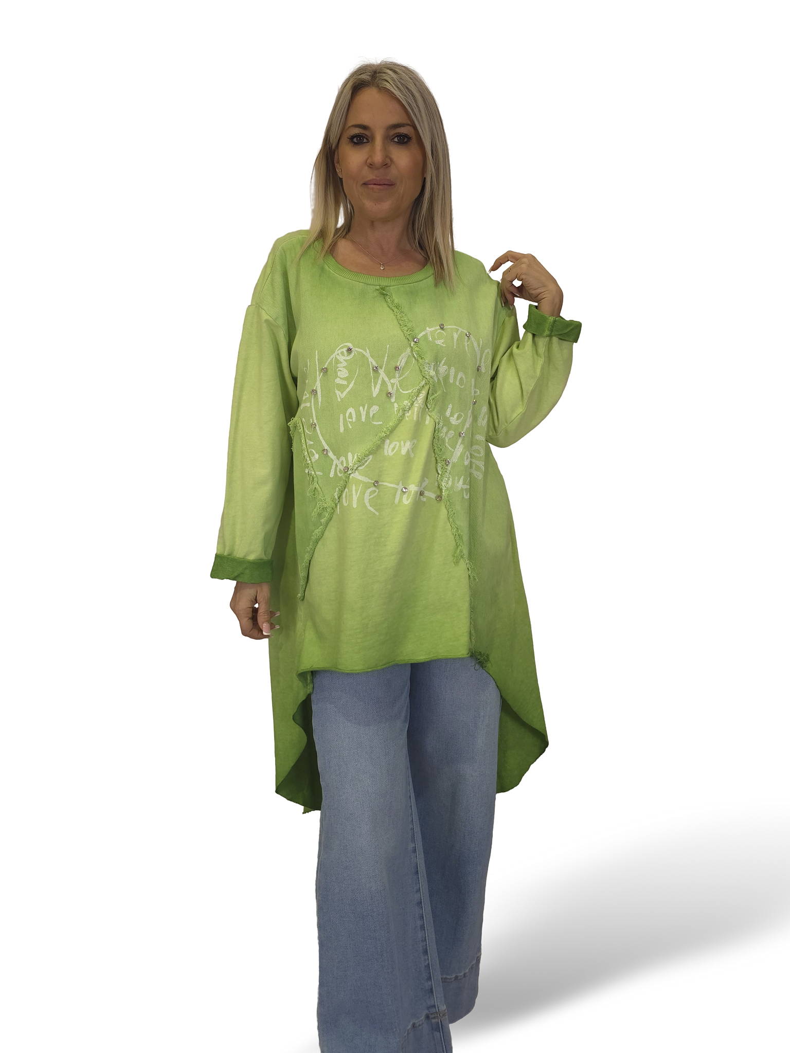 MAXI SUDADERA COMBINADA DENIM ASIMÉTRICA