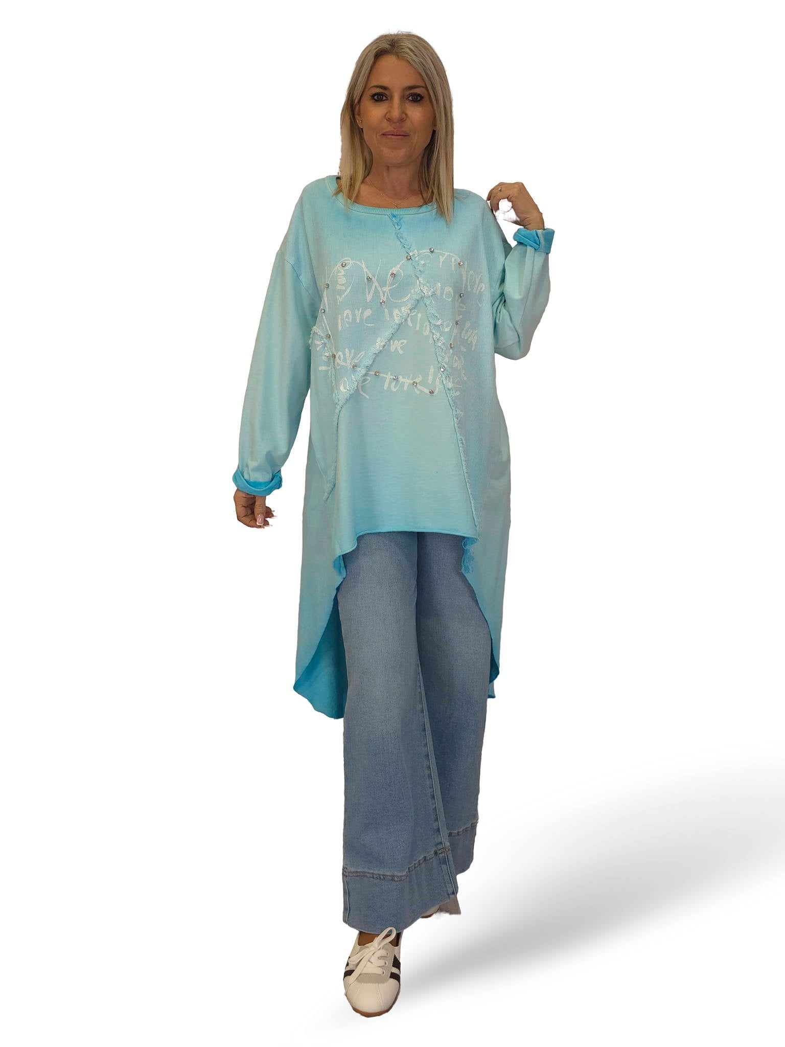 MAXI SUDADERA COMBINADA DENIM ASIMÉTRICA