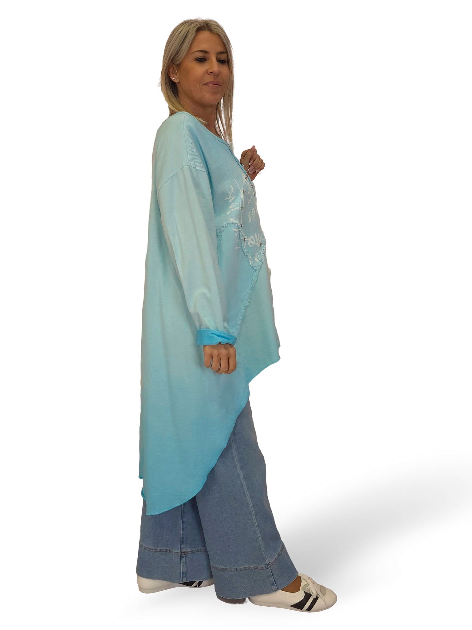 MAXI SUDADERA COMBINADA DENIM ASIMÉTRICA