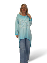 MAXI SUDADERA COMBINADA DENIM ASIMÉTRICA