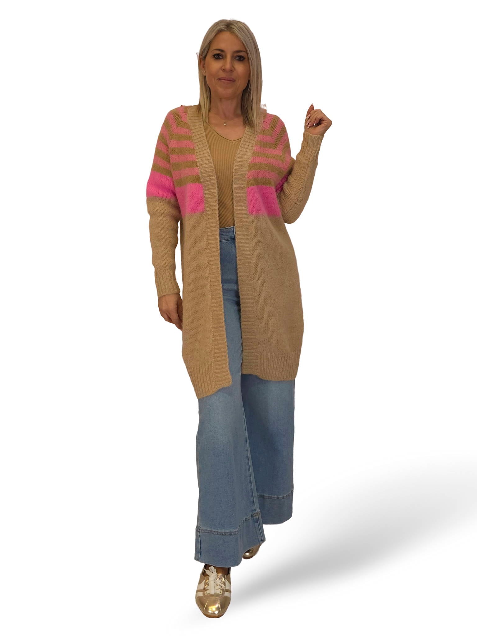 ROSA GESTREIFTE STRICKJACKE JOT