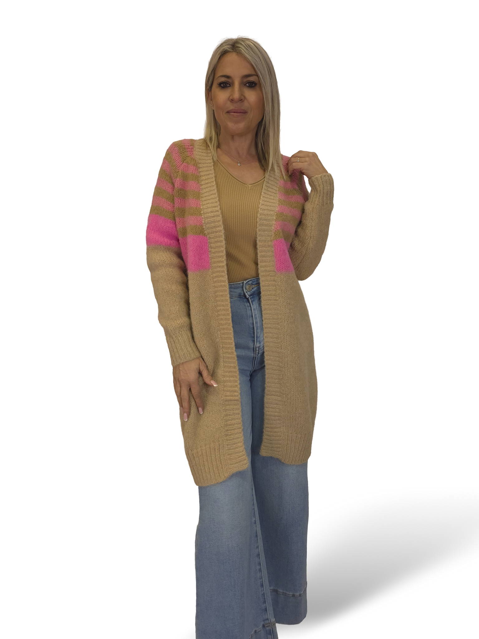 ROSA GESTREIFTE STRICKJACKE JOT